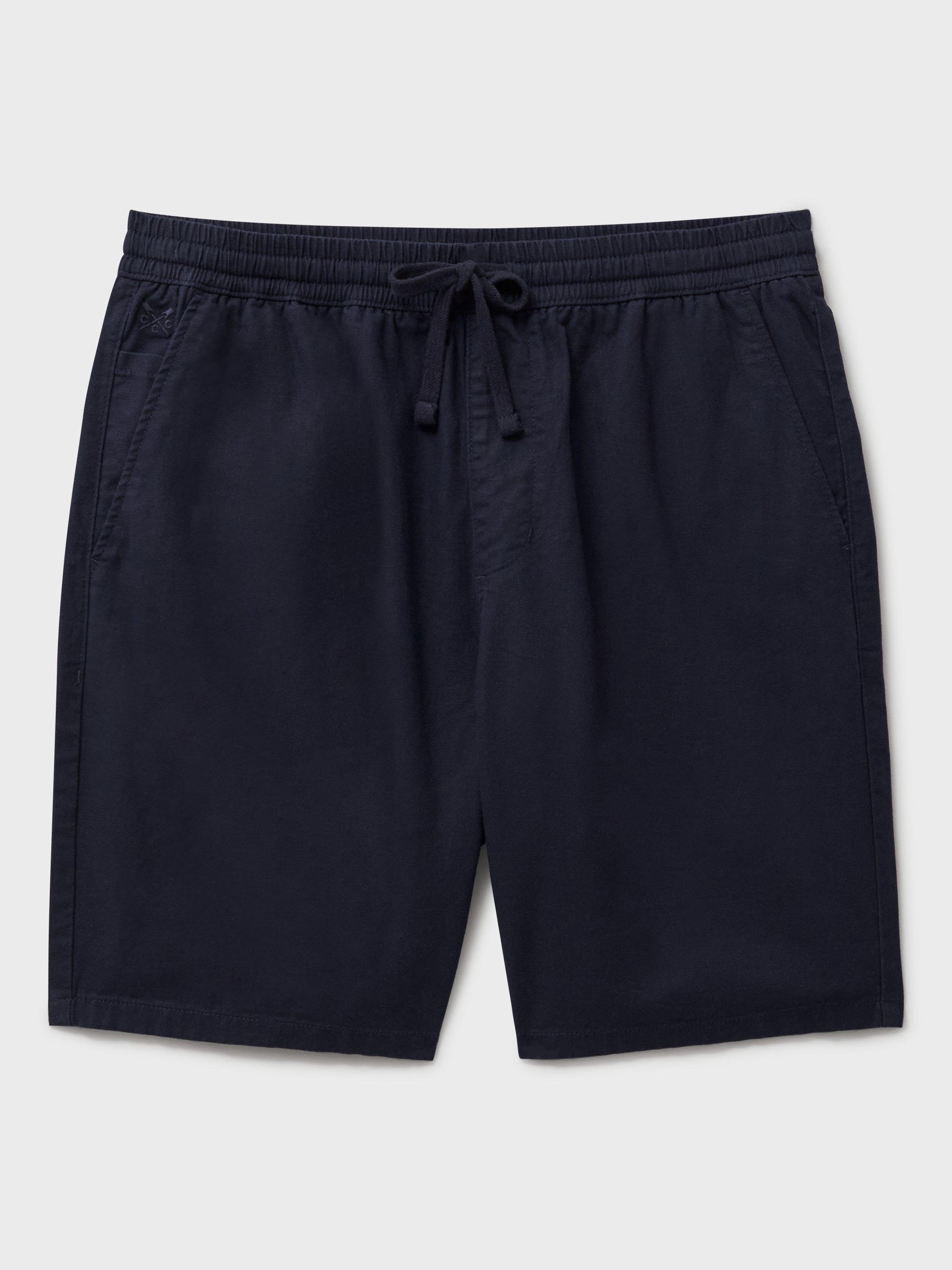 Product image 5 of 5, which shows Crew Clothing Cotton Linen Blend Deck Shorts, Navy, 30