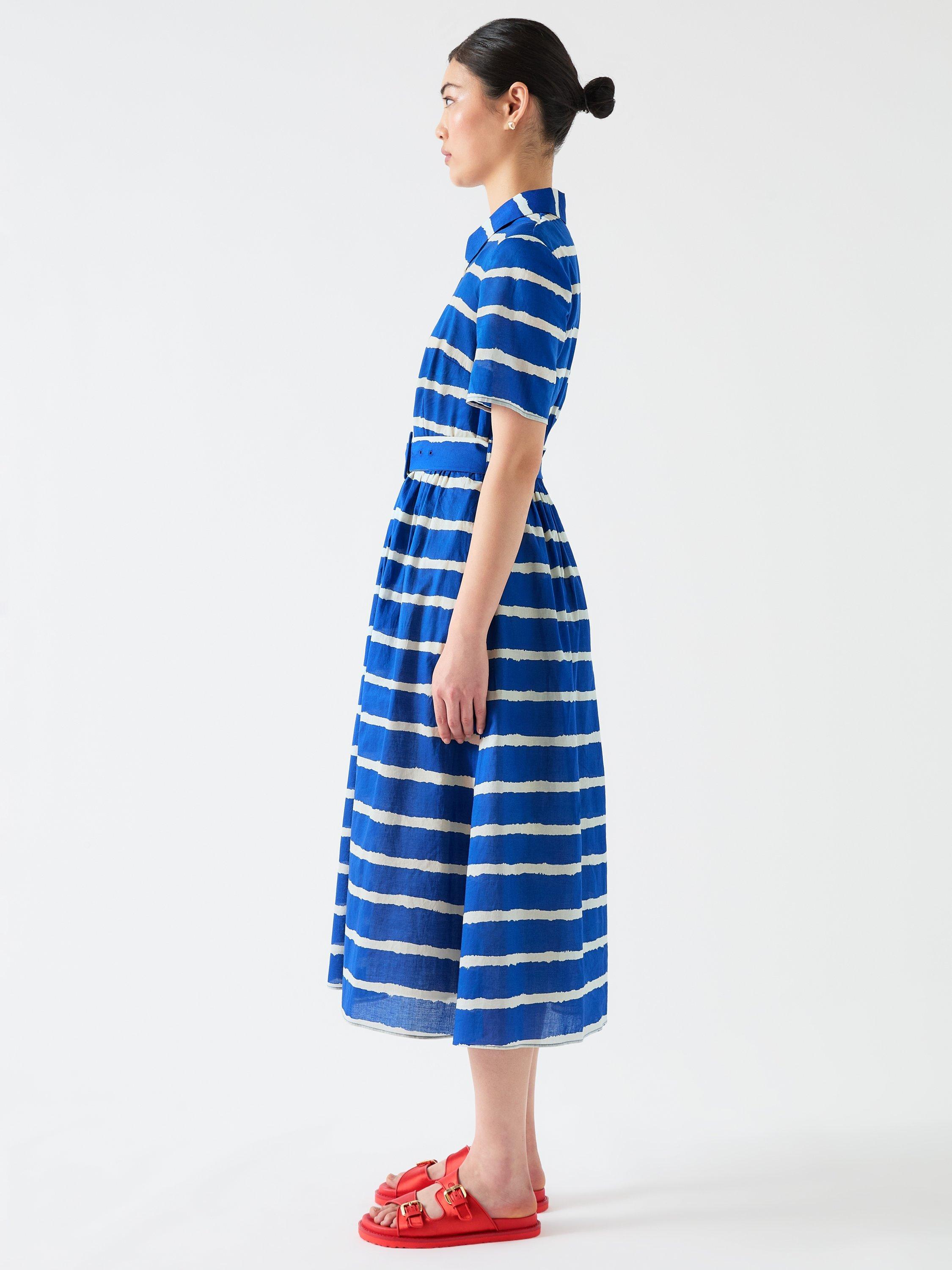 Product image 2 of 4, which shows L.K.Bennett Brielle Stripe Midi Shirt Dress, Blue/White, 6