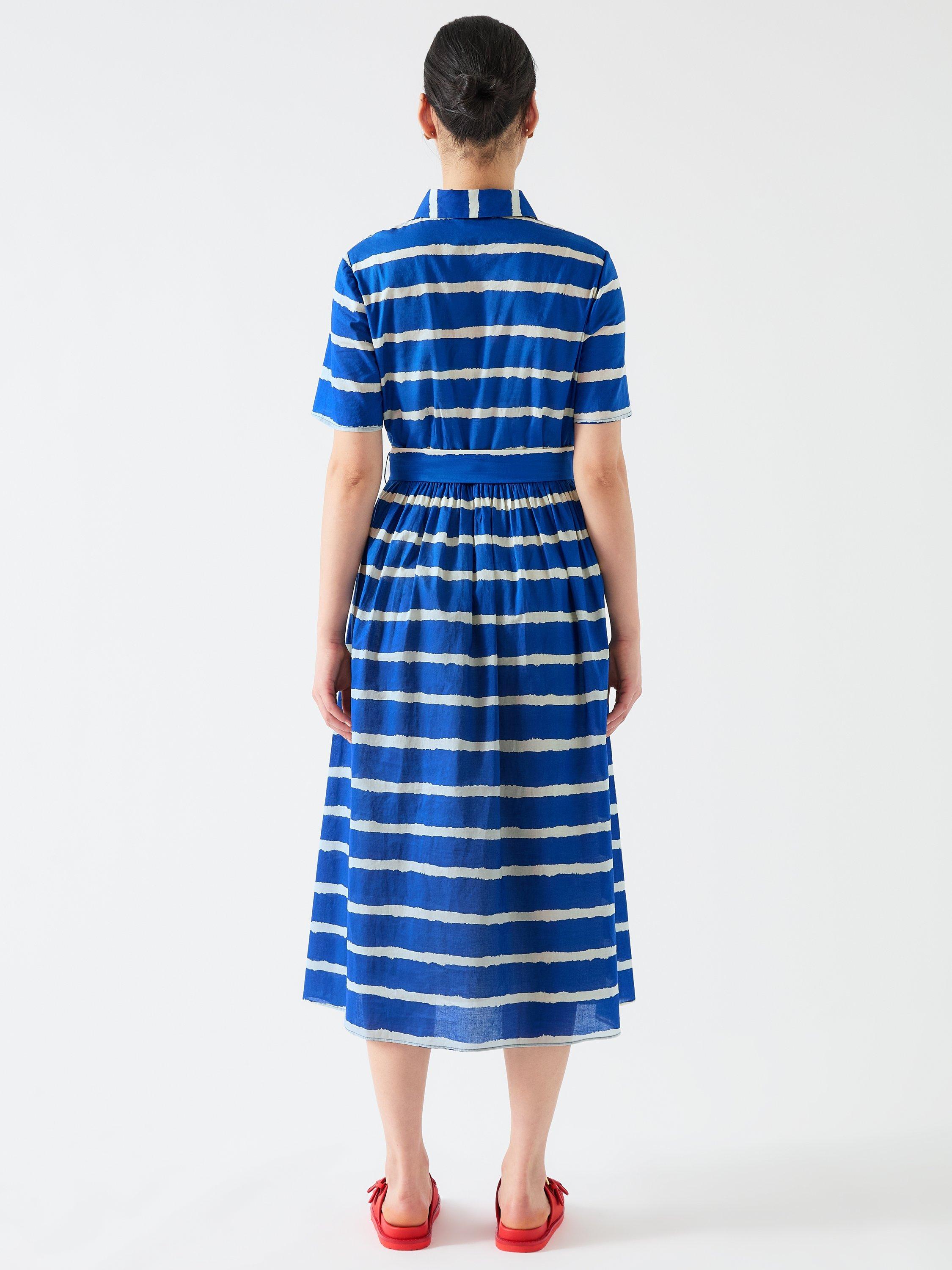 Product image 3 of 4, which shows L.K.Bennett Brielle Stripe Midi Shirt Dress, Blue/White, 6