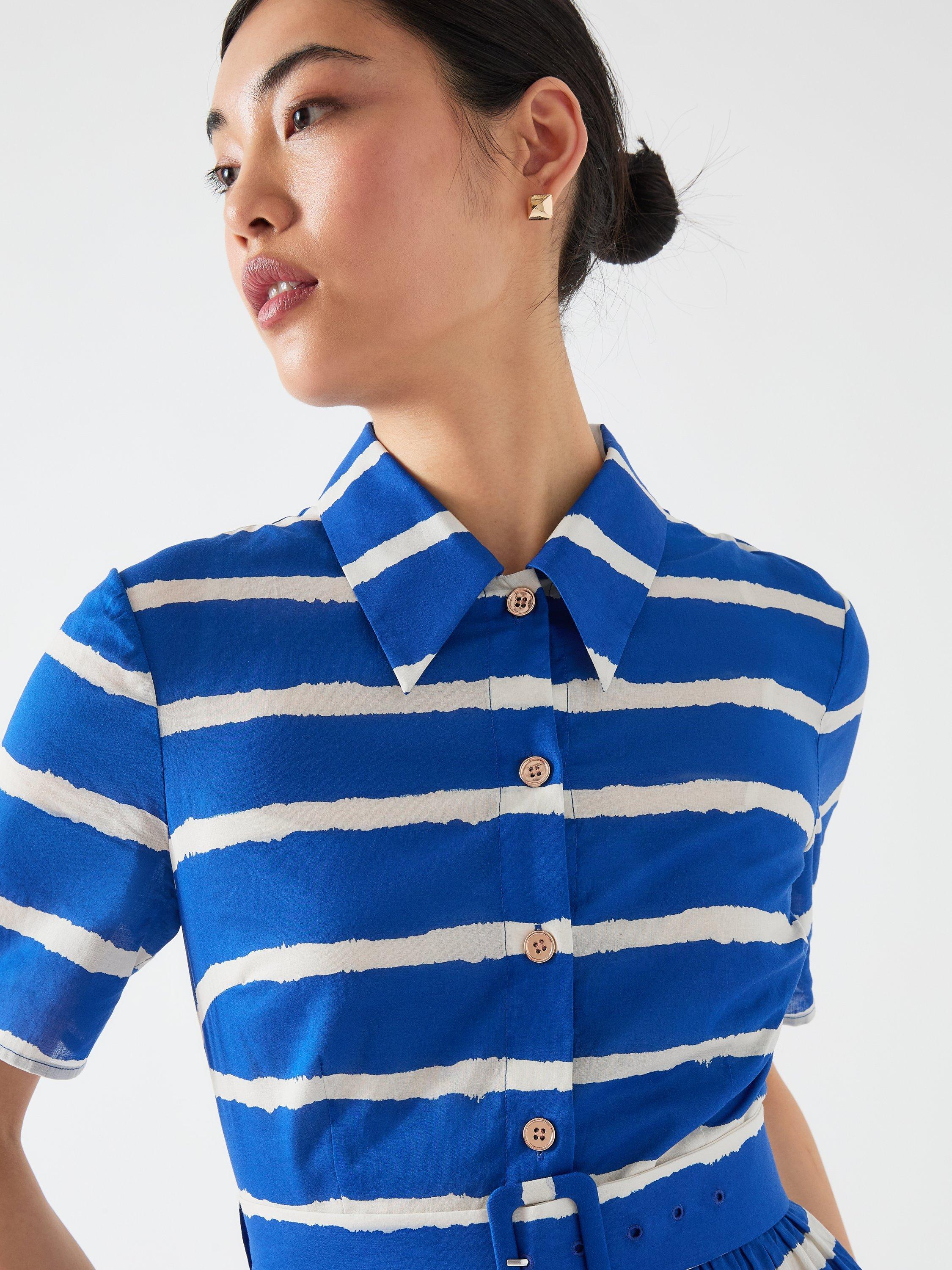 Product image 4 of 4, which shows L.K.Bennett Brielle Stripe Midi Shirt Dress, Blue/White, 6