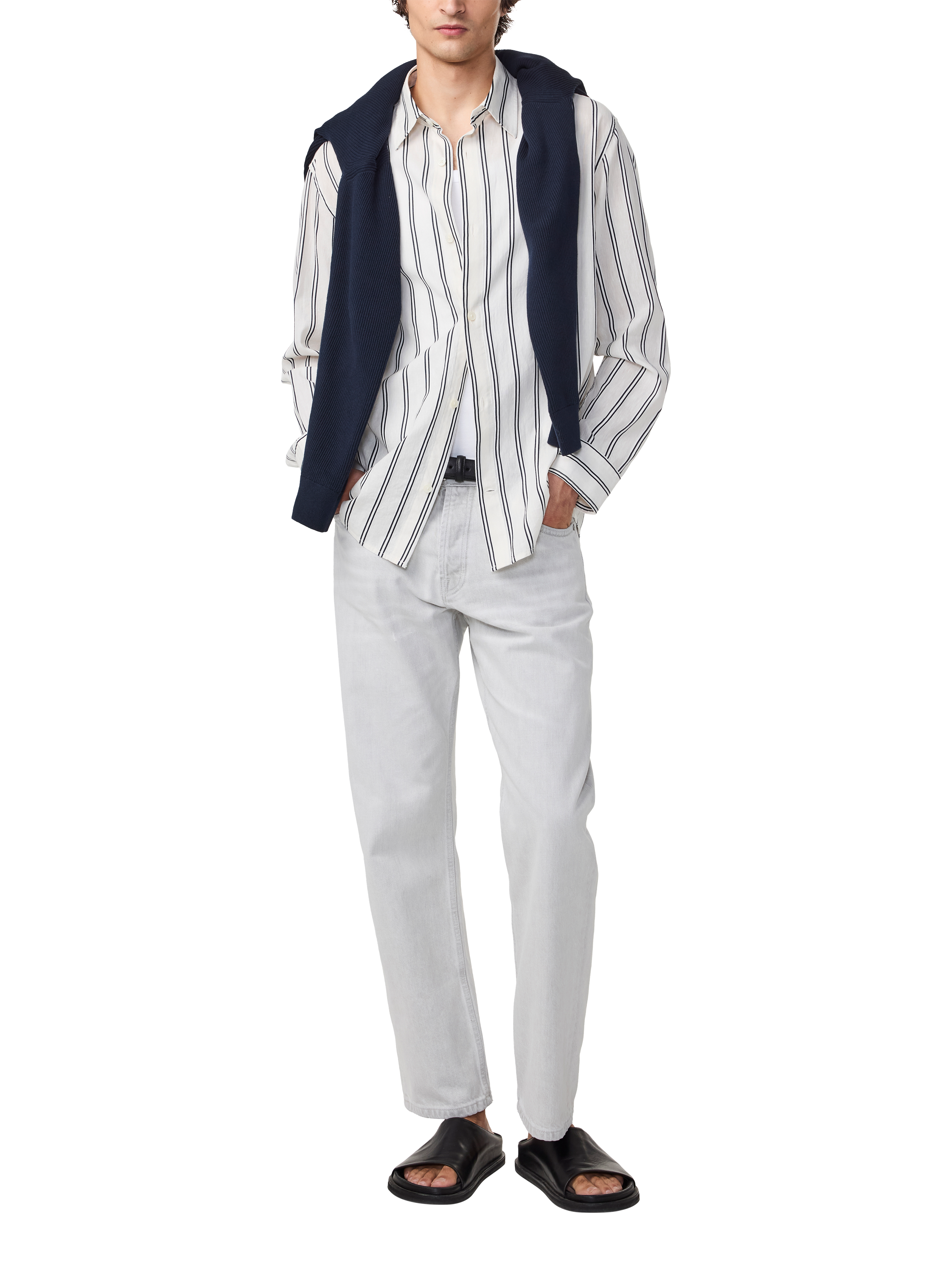 Product image 4 of 5, which shows NN.07 Freddy Cotton Blend Regular Fit Stripe Shirt, Black Stripe, L