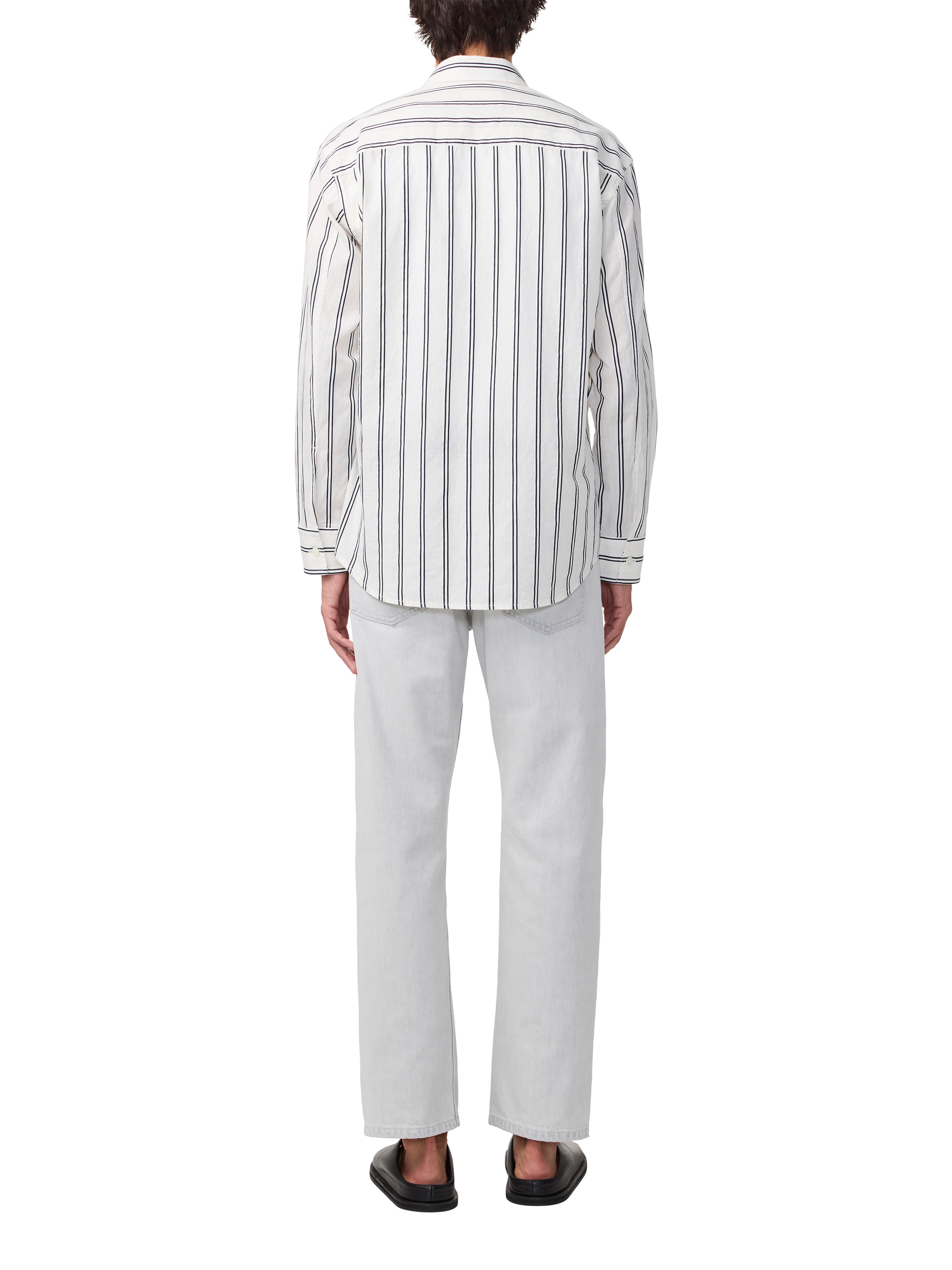 Product image 5 of 5, which shows NN.07 Freddy Cotton Blend Regular Fit Stripe Shirt, Black Stripe, L