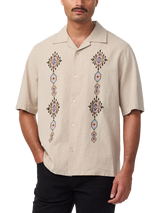 NN.07 Ole Linen Blend Regular Fit Floral Shirt, Oatmeal