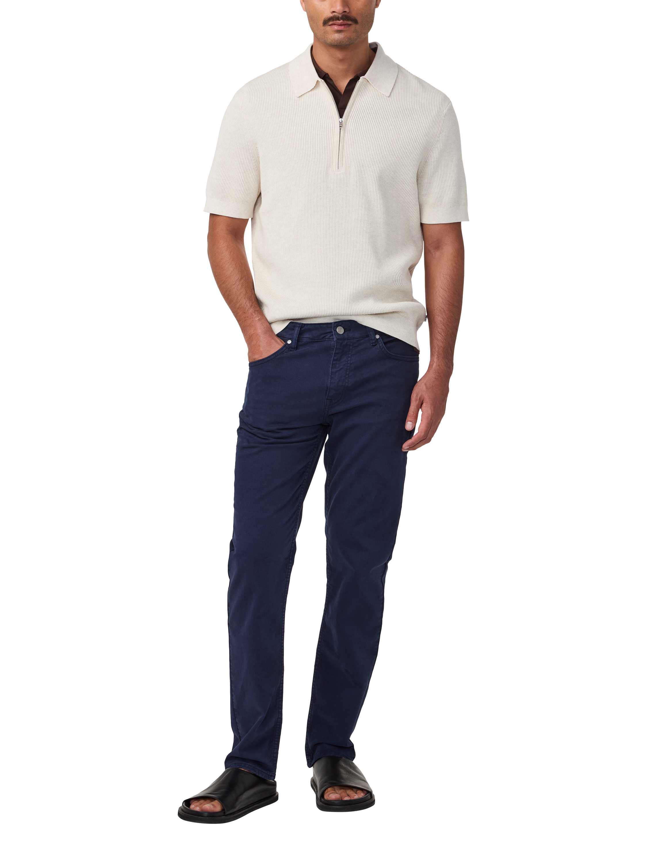 Product image 4 of 5, which shows NN.07 Hansie Cotton Regular Fit Short Sleeve Zip Neck Polo Shirt, Ivory, S