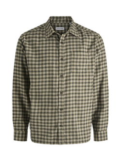 Jack & Jones Kids' Cotton Blend Long Sleeved Checked Shirt, Dusty Olive, Dusty Olive