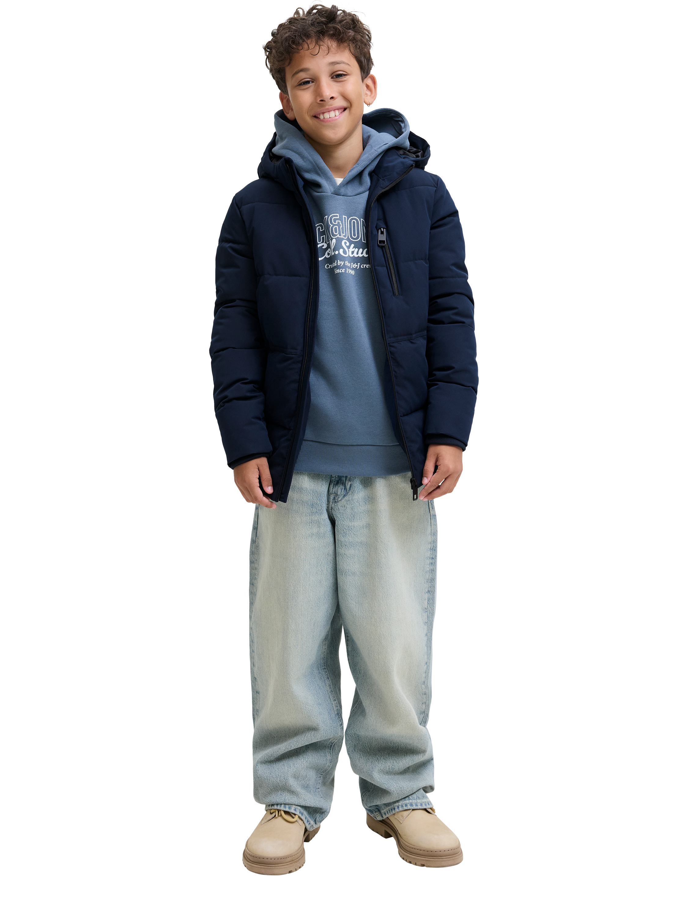 Product image 1 of 1, which shows Jack & Jones Kids' Owen Hooded Puffer Jacket, Sky Captain, 8 years