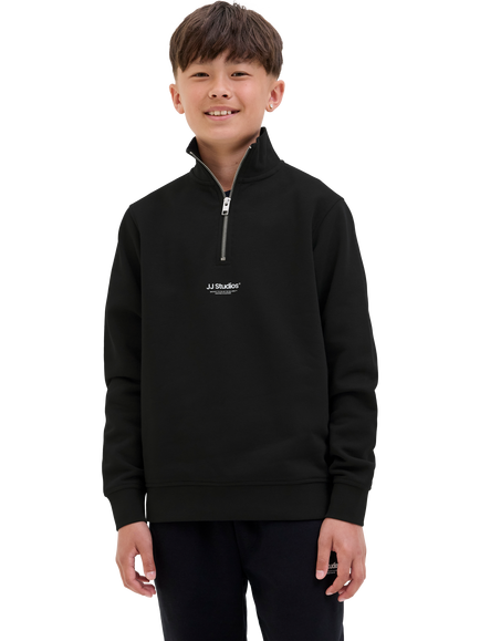 Jack & Jones Kids' Cotton Blend High Neck Zip Sweatshirt, Black, Black