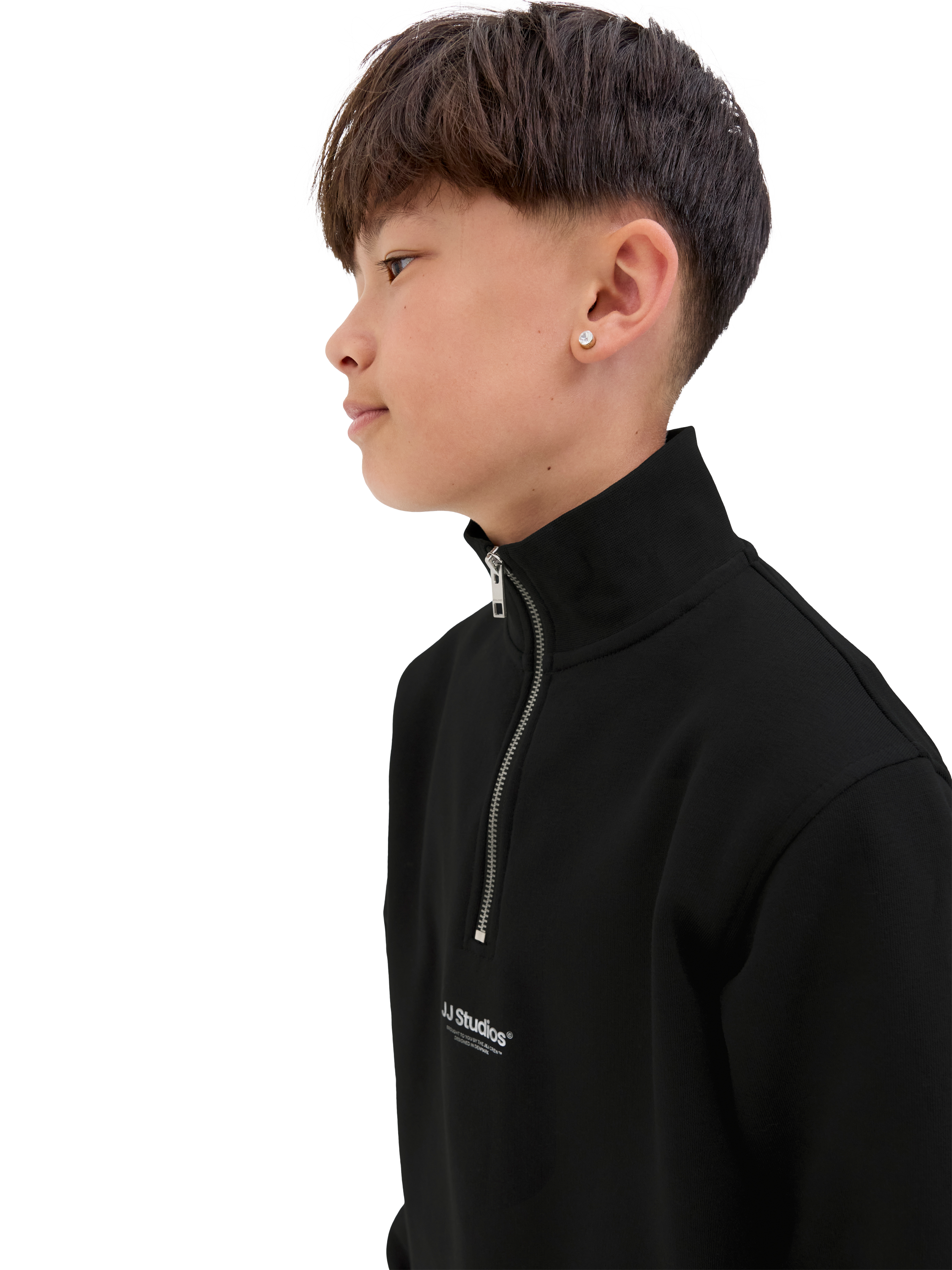 Product image 2 of 7, which shows Jack & Jones Kids' Cotton Blend High Neck Zip Sweatshirt, Black, 8 years