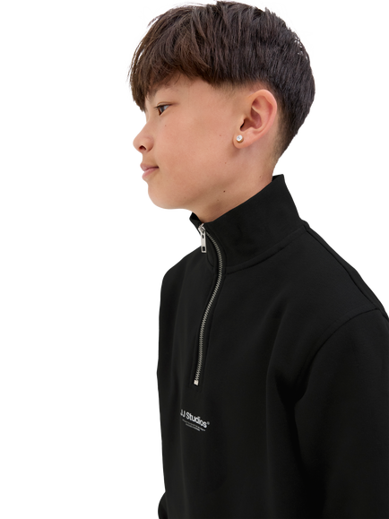 Jack & Jones Kids' Cotton Blend High Neck Zip Sweatshirt, Black - view 2, Black