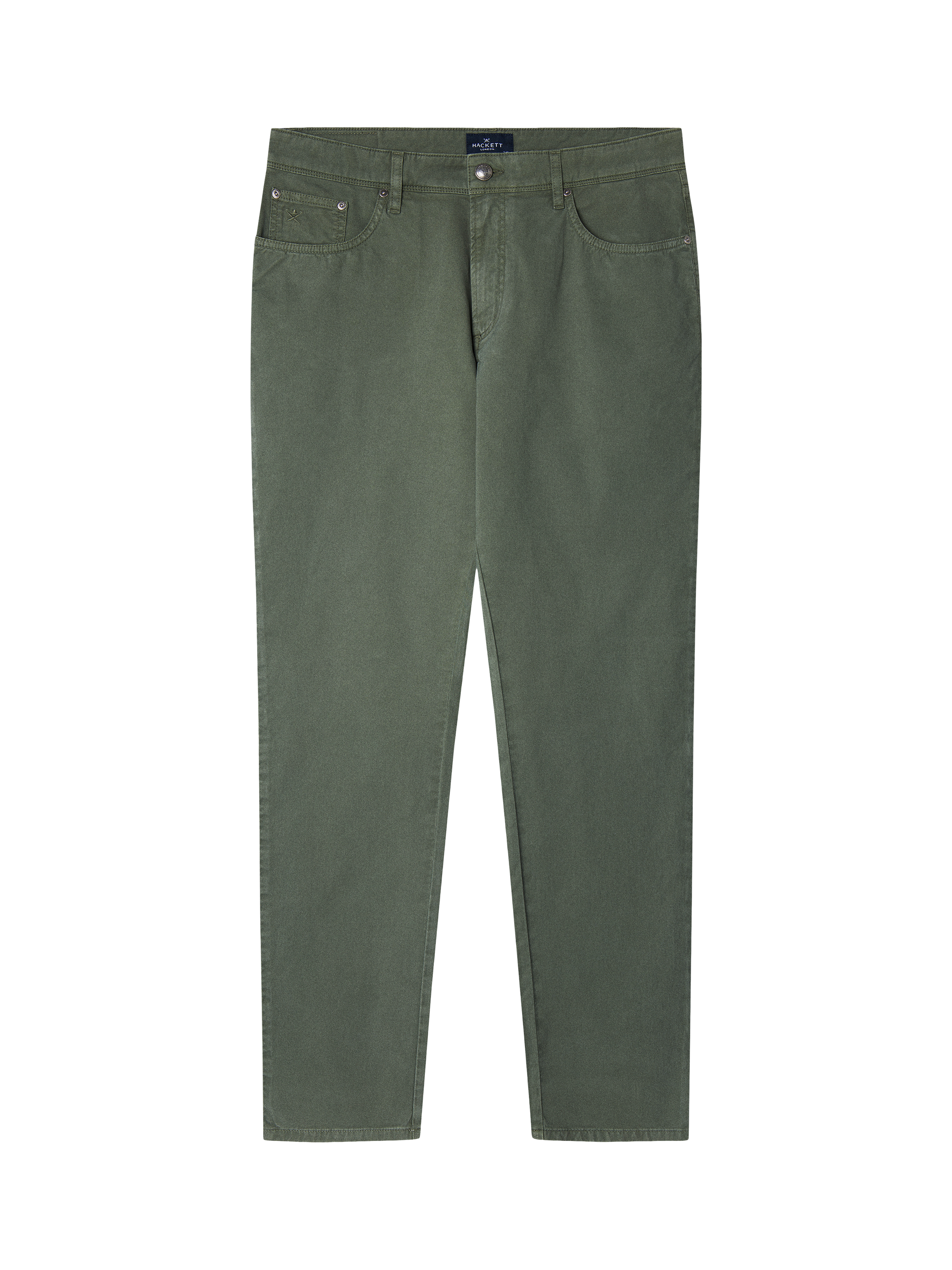 Product image 1 of 5, which shows Hackett London Regular Fit Trinity 5 Pocket Stretch Twill Chinos, Thyme Green, 28R