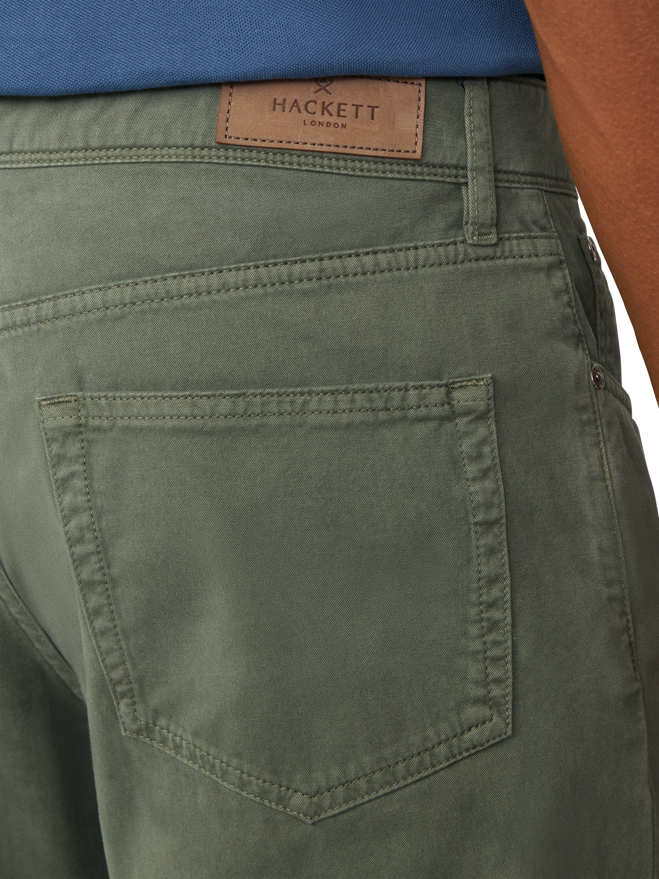 Product image 5 of 5, which shows Hackett London Regular Fit Trinity 5 Pocket Stretch Twill Chinos, Thyme Green, 28R