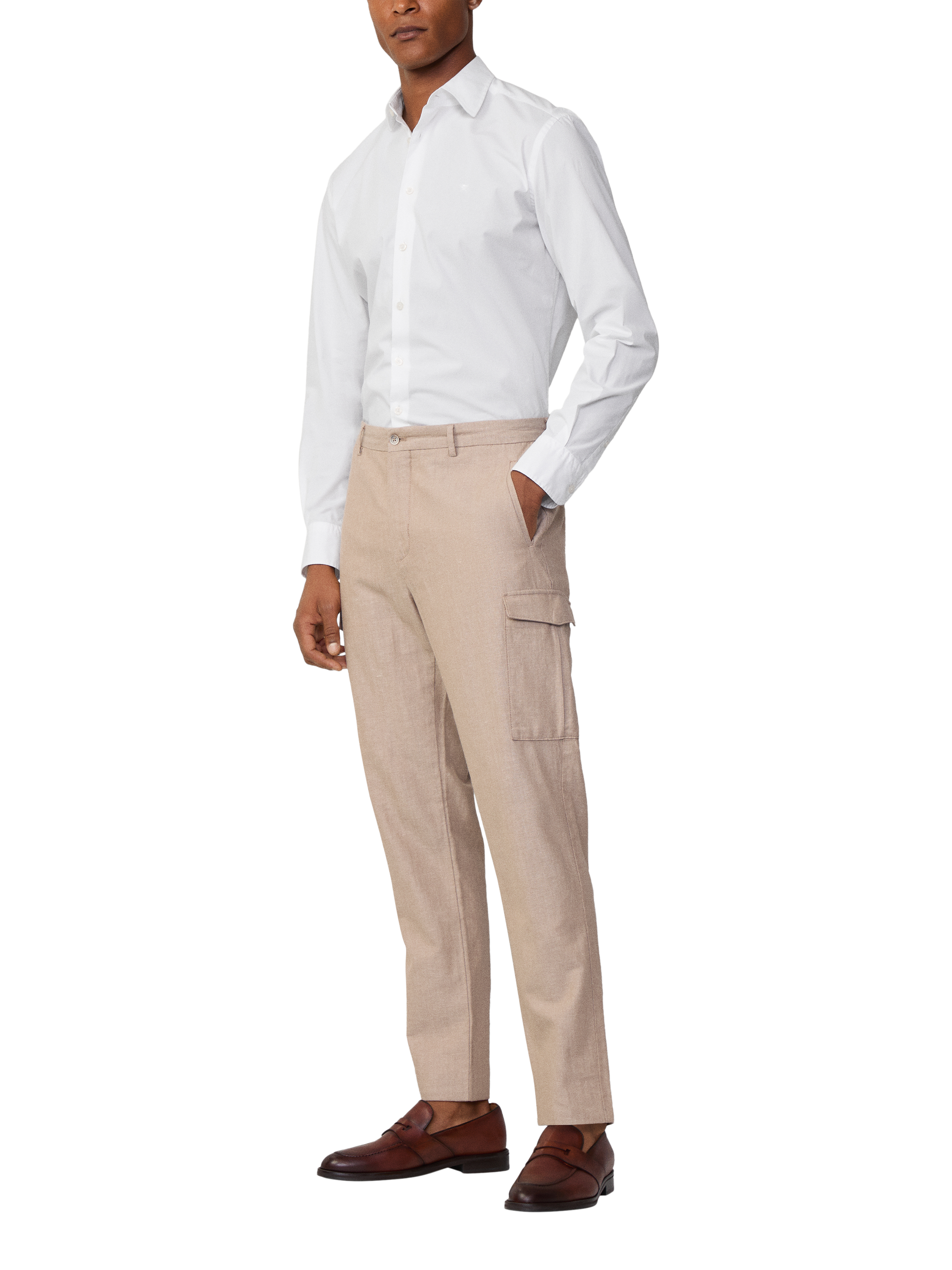 Hackett London Cotton Linen Blend Tapered Fit Sloane Cargo Trousers, Linen Beige