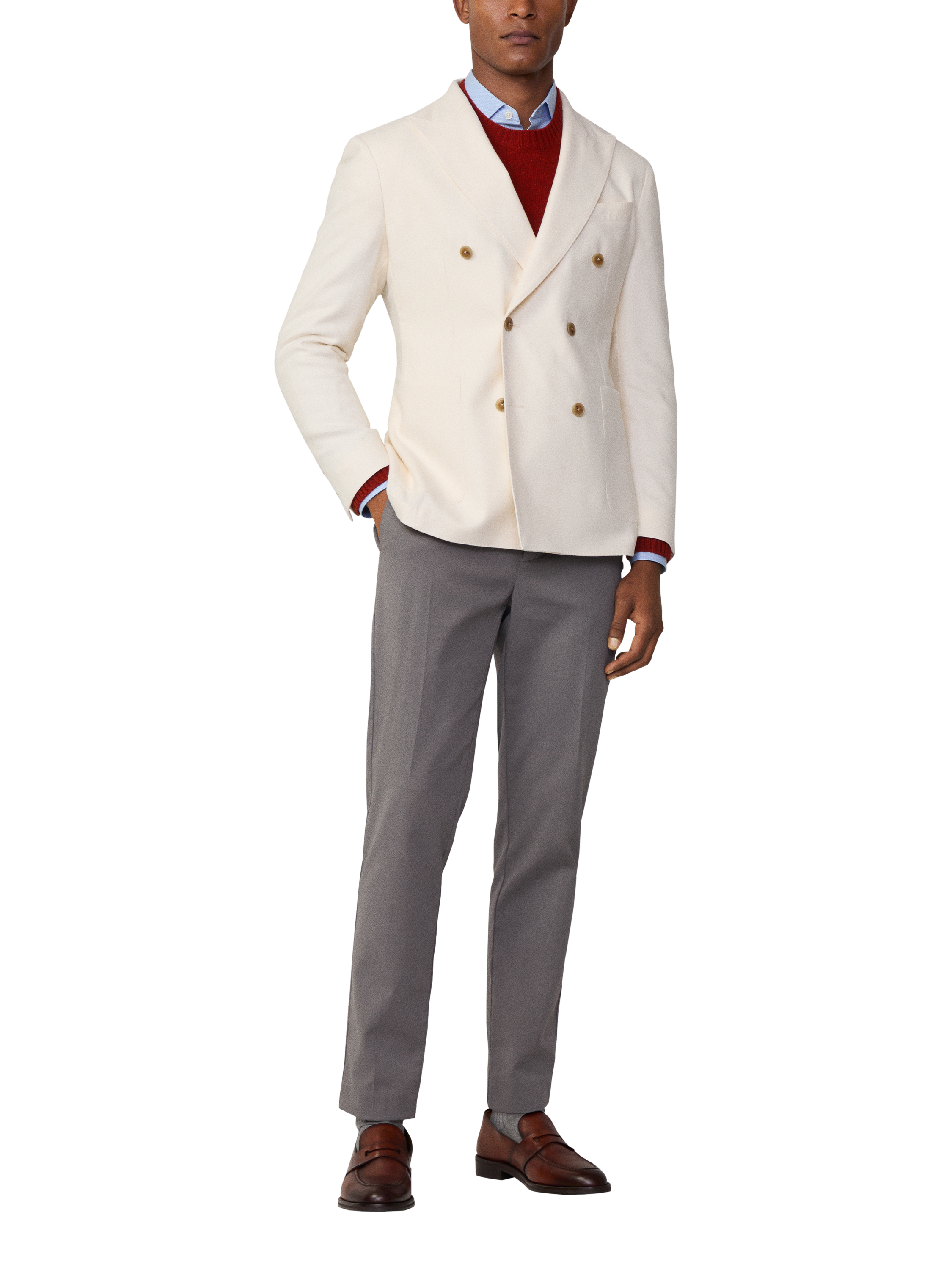 Product image 1 of 7, which shows Hackett London Double Breasted Cotton Blazer, Off White, 36
