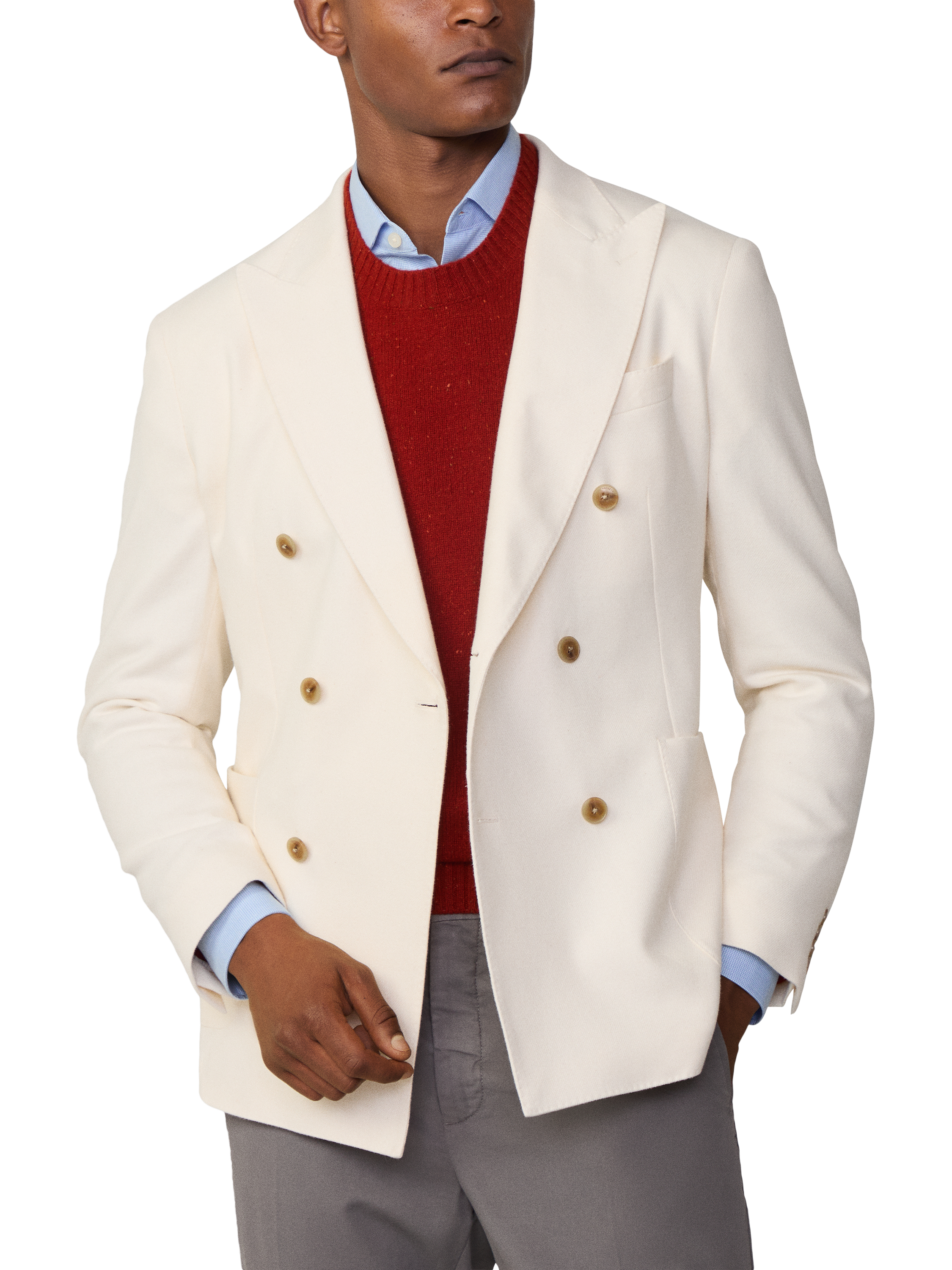 Product image 2 of 7, which shows Hackett London Double Breasted Cotton Blazer, Off White, 36