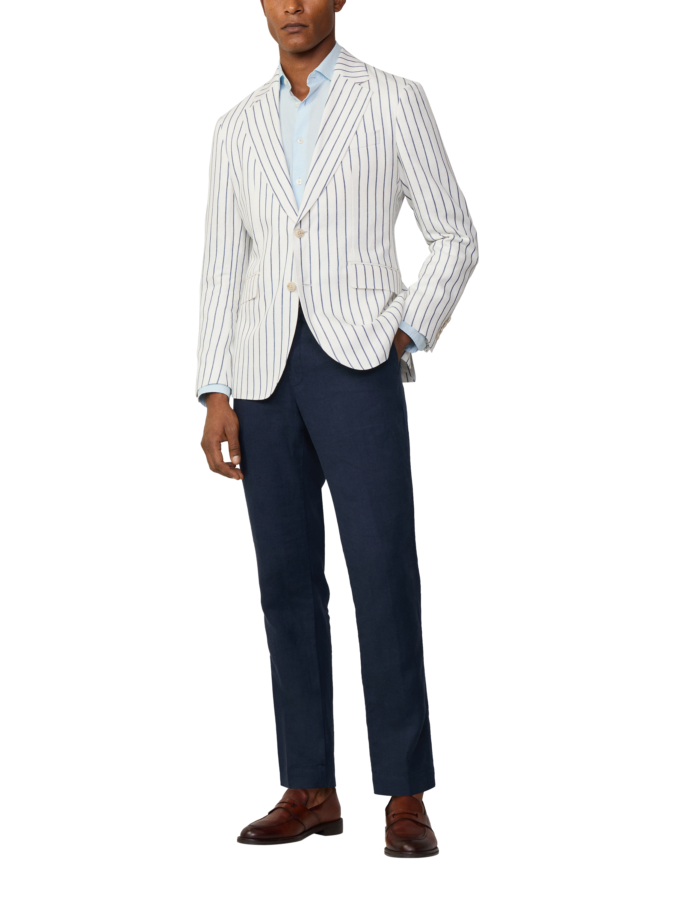 Product image 1 of 7, which shows Hackett London Linen Blend Striped Blazer, Optic White, 36