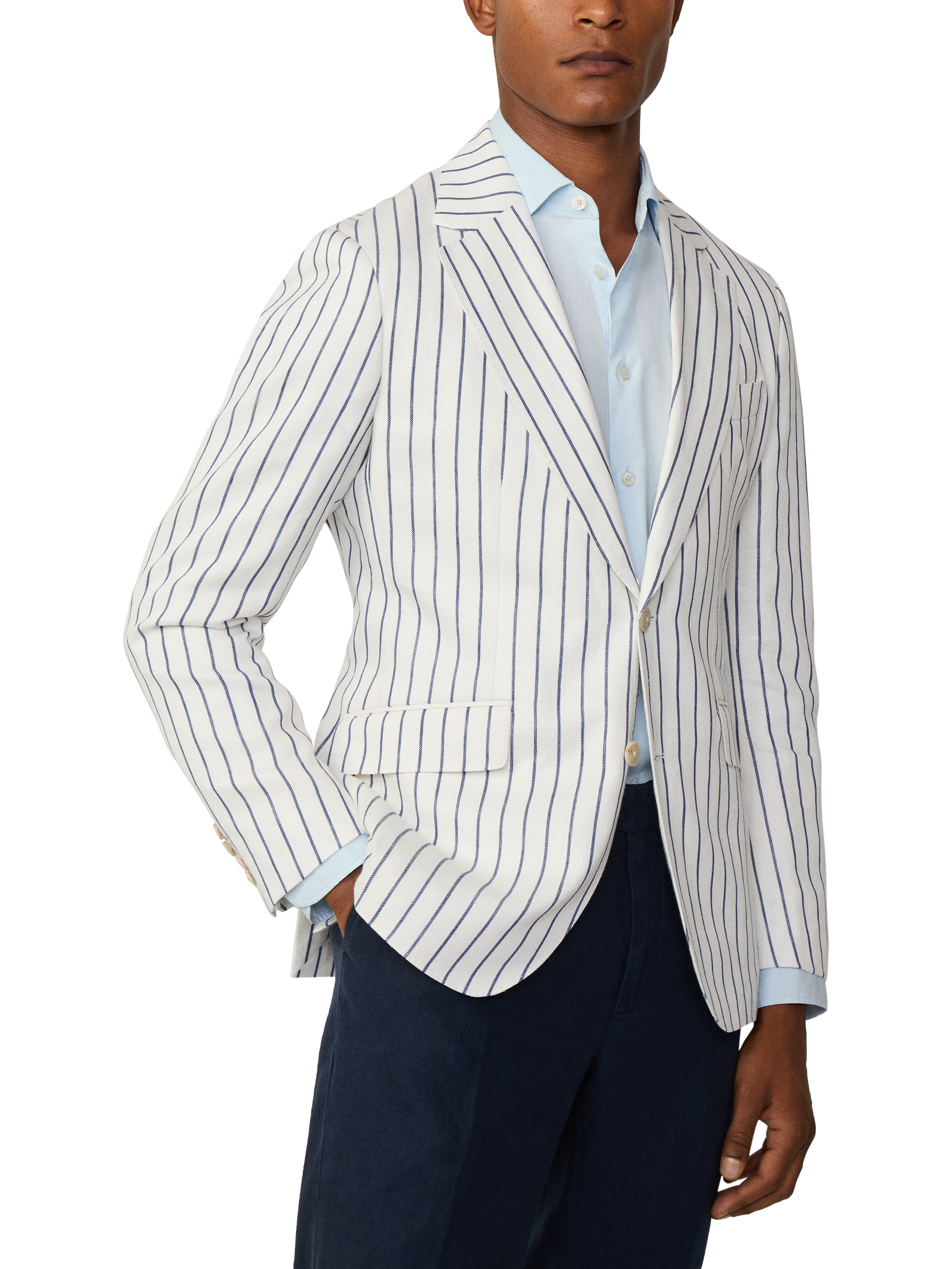 Product image 2 of 7, which shows Hackett London Linen Blend Striped Blazer, Optic White, 36