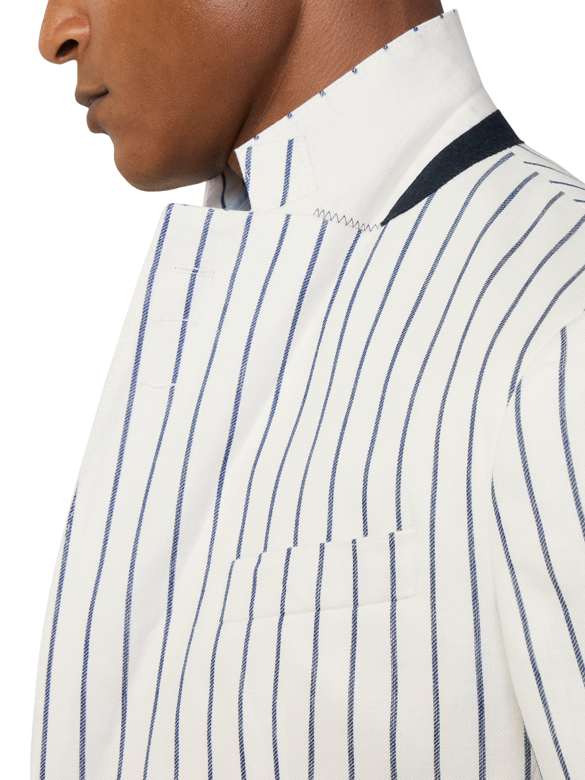 Product image 4 of 7, which shows Hackett London Linen Blend Striped Blazer, Optic White, 36