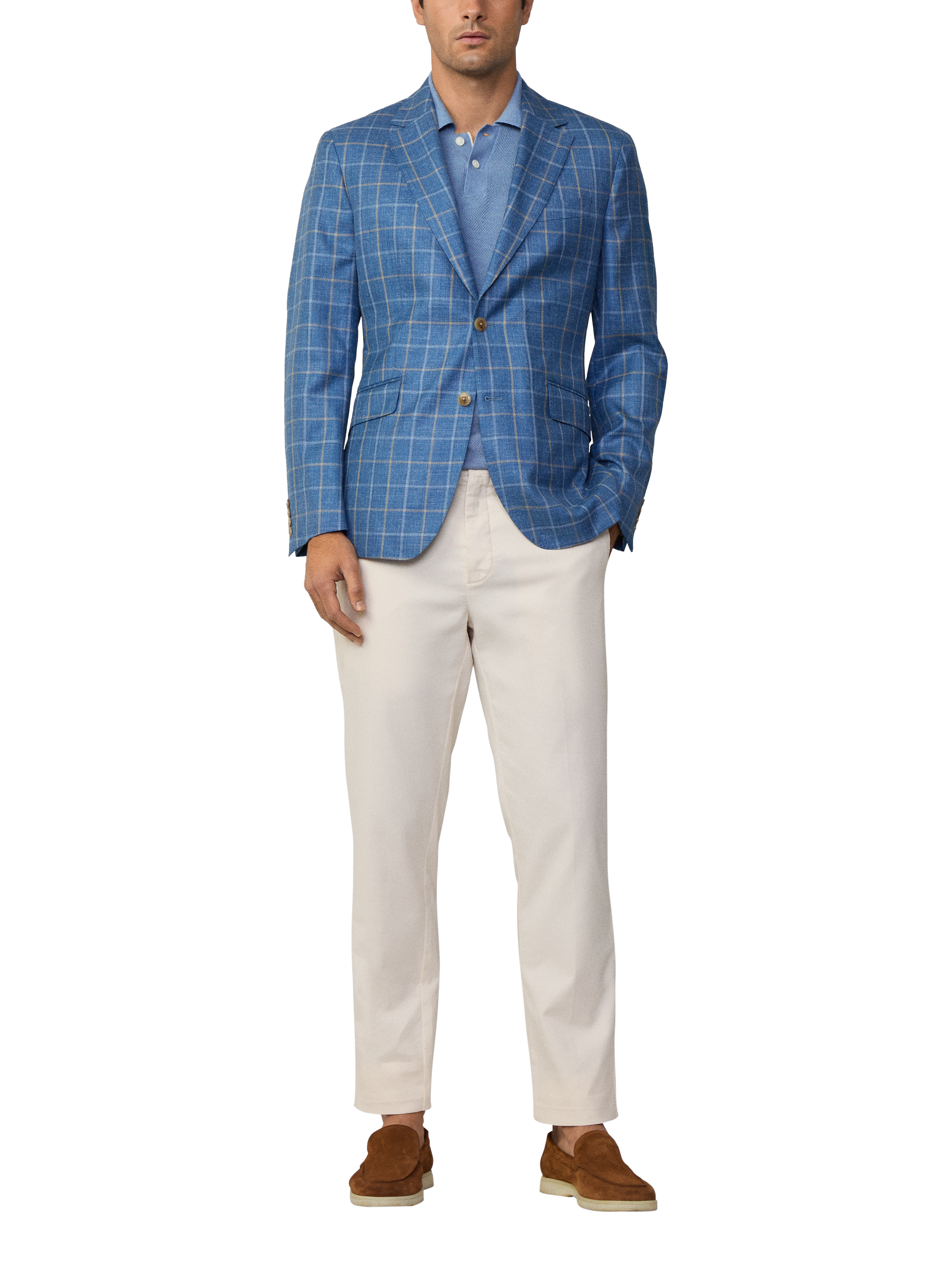 Product image 1 of 7, which shows Hackett London Wool Blend Check Blazer, Pacific Blue, 48
