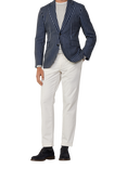 Hackett London Linen Blend Striped Blazer, Navy