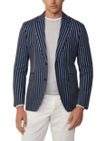 Hackett London Linen Blend Striped Blazer, Navy