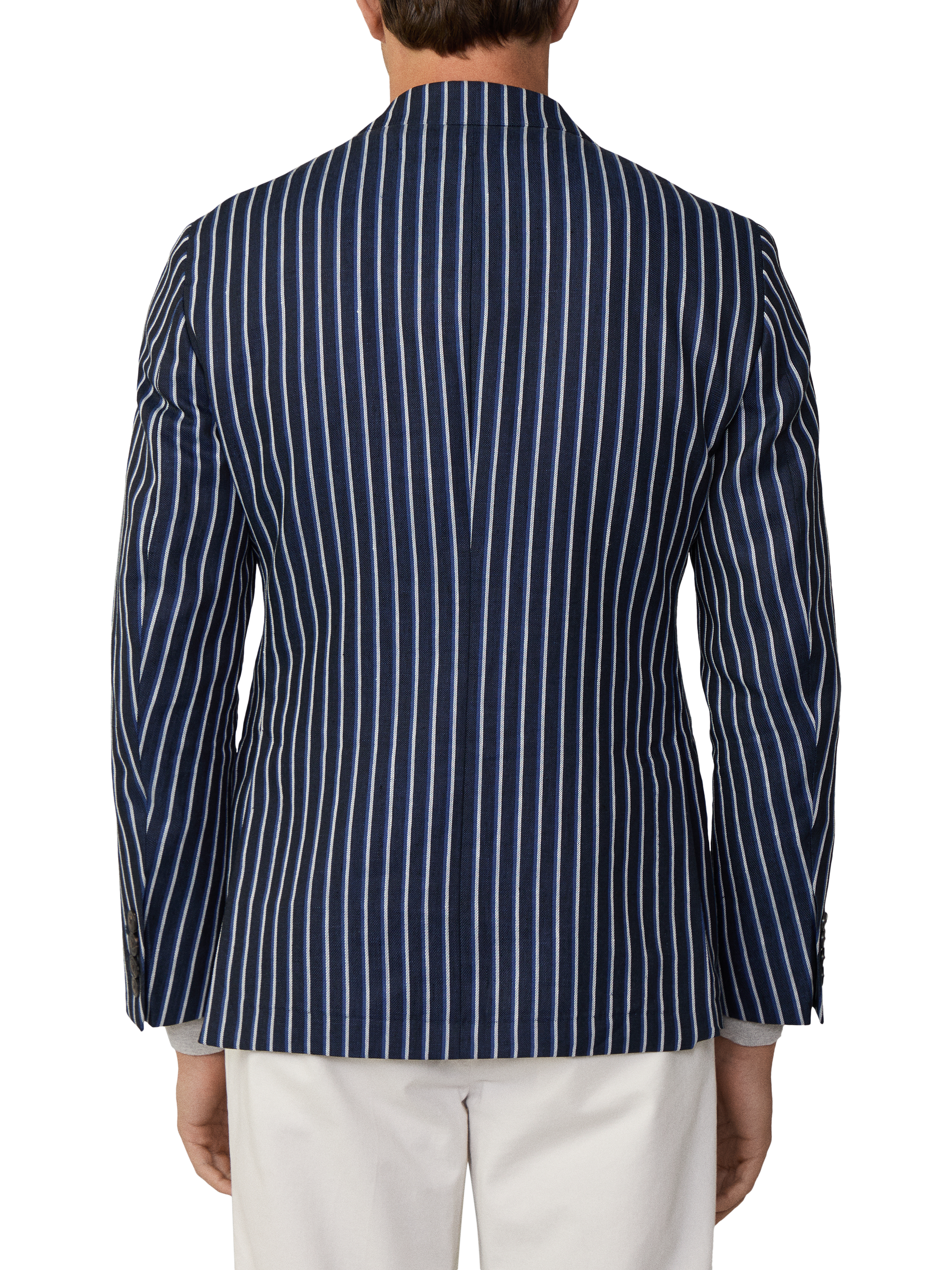 Product image 3 of 7, which shows Hackett London Linen Blend Striped Blazer, Navy, 48