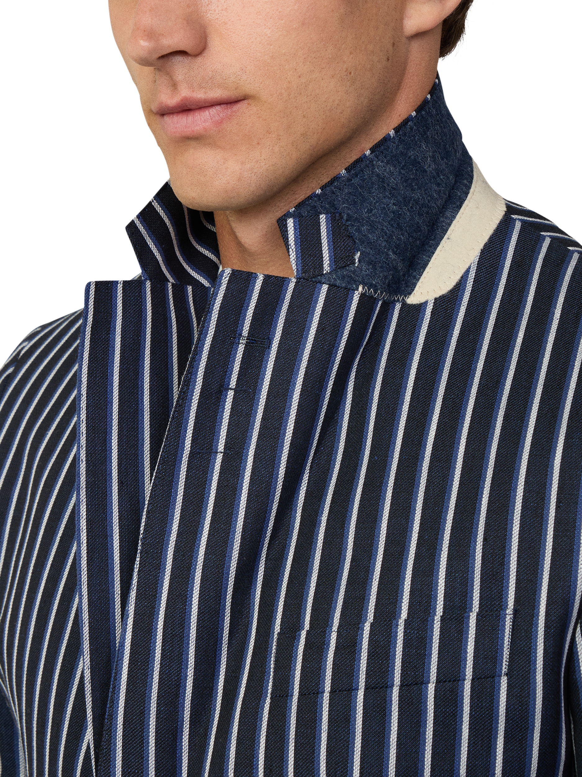 Product image 4 of 7, which shows Hackett London Linen Blend Striped Blazer, Navy, 48