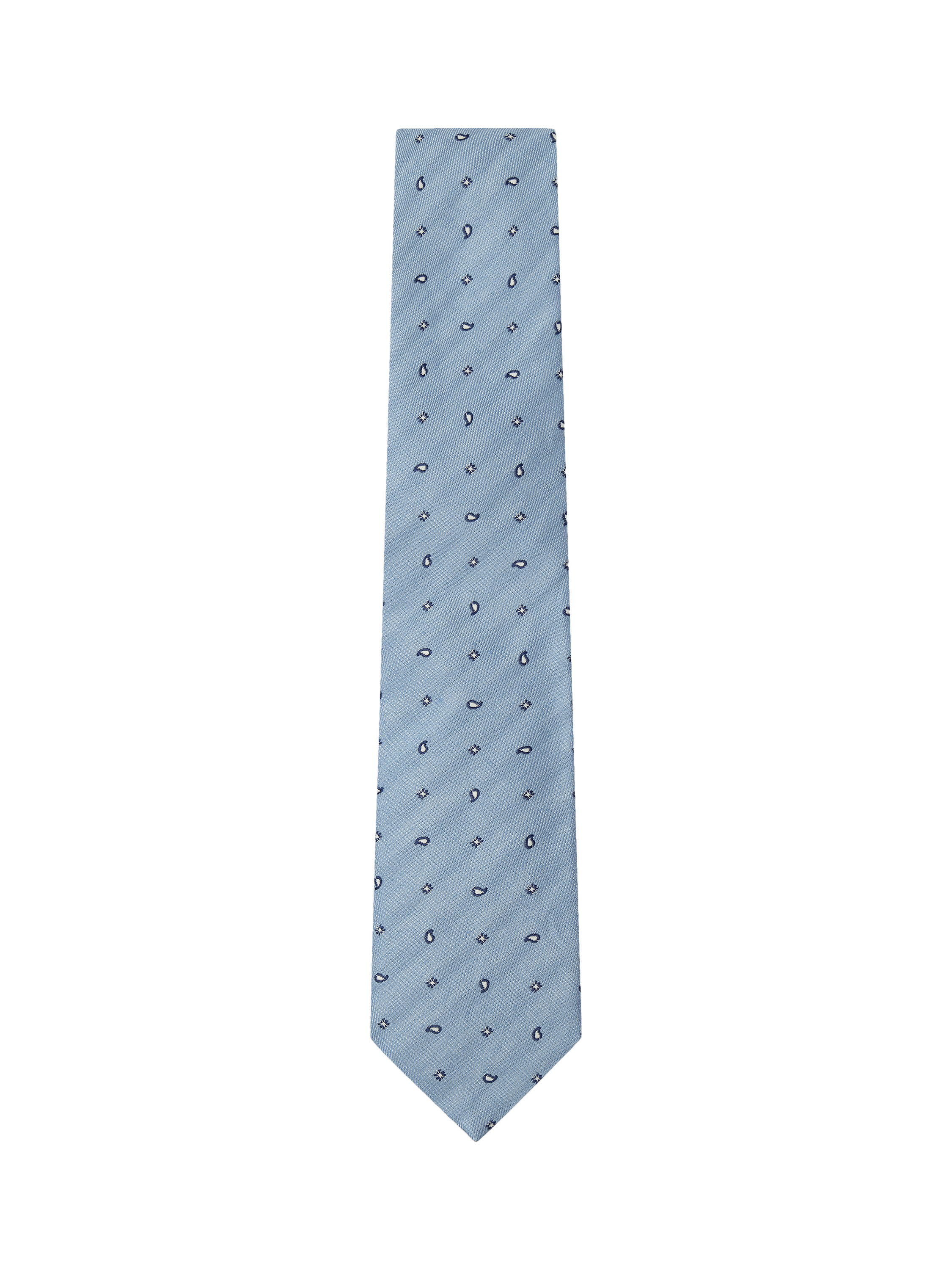 Product image 1 of 4, which shows Hackett London Paisley Pip Linen Cotton Blend Tie, Sky Blue