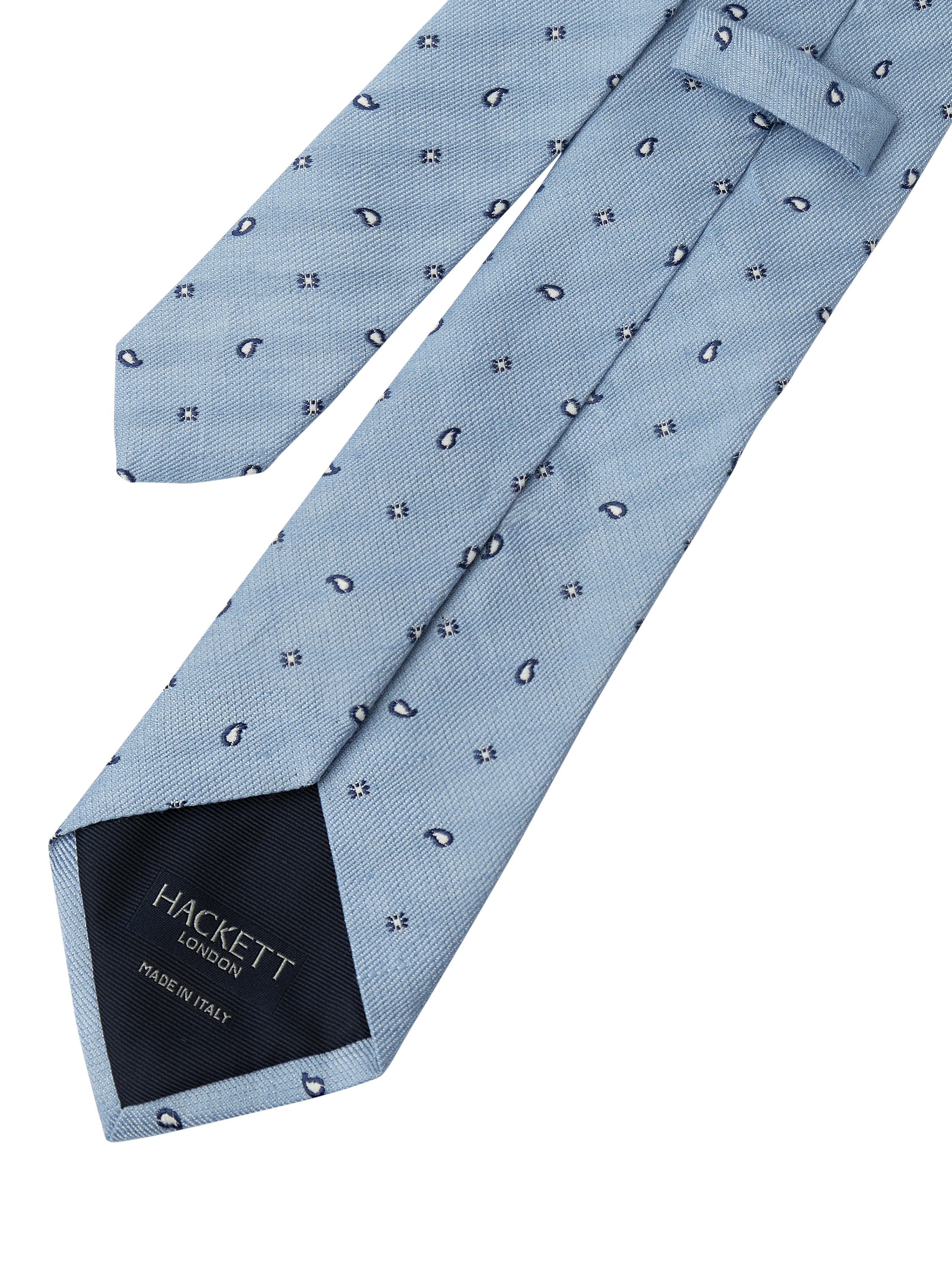 Product image 3 of 4, which shows Hackett London Paisley Pip Linen Cotton Blend Tie, Sky Blue