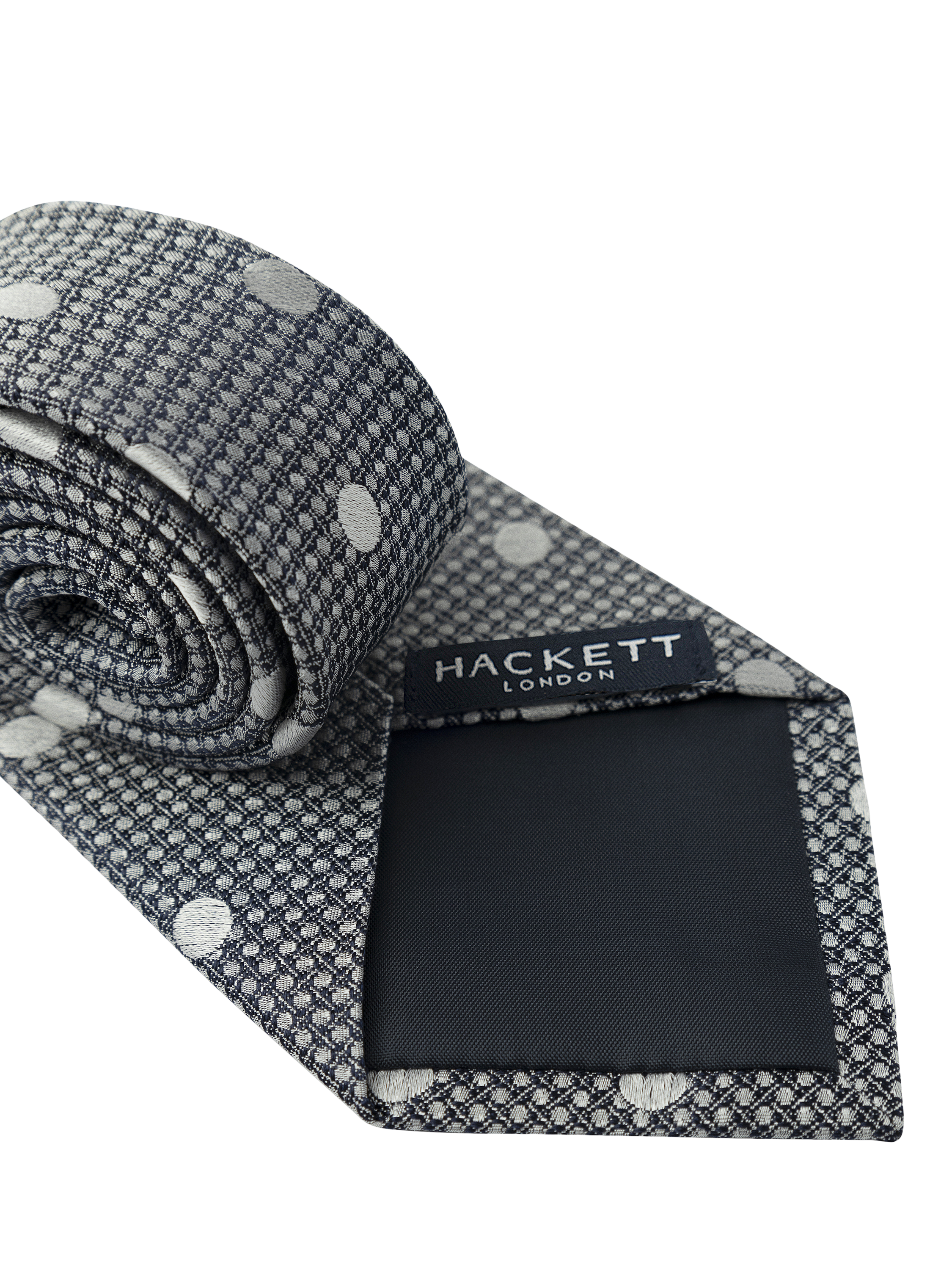 Product image 2 of 4, which shows Hackett London Chelsea Dot Pure Silk Scarf, Navy, 0