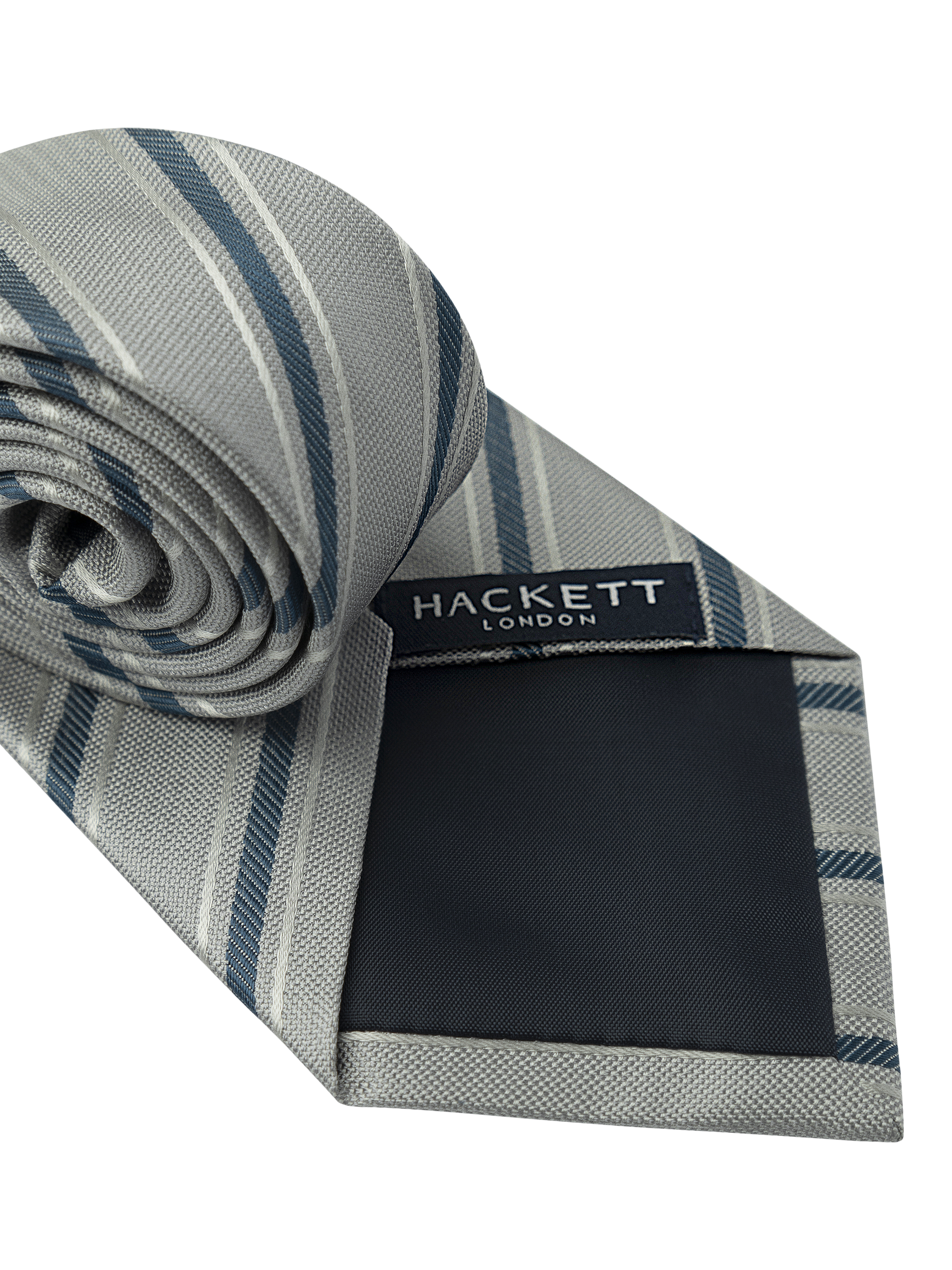 Product image 2 of 4, which shows Hackett London Striped Silk Tie, Grey