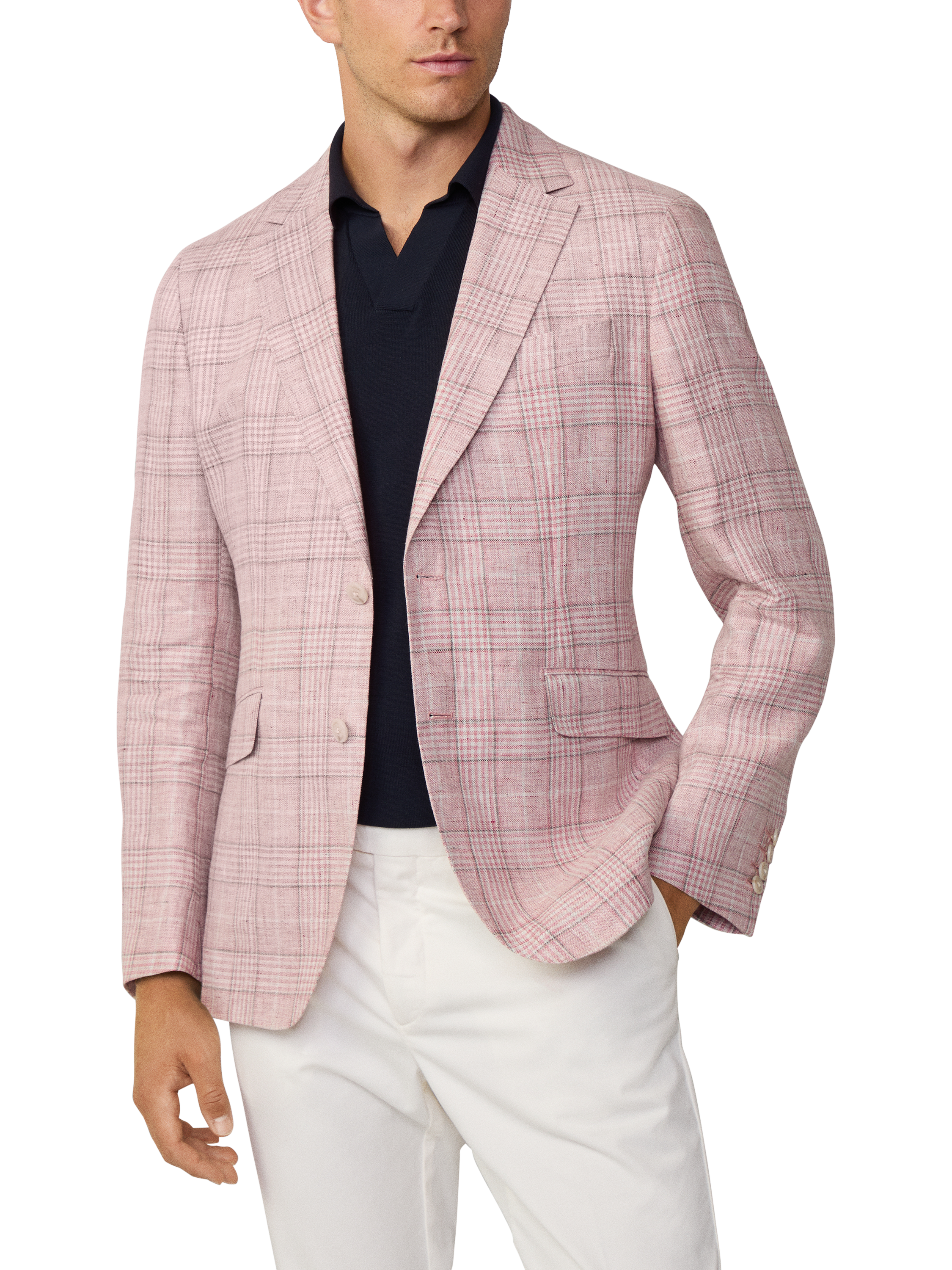 Product image 2 of 7, which shows Hackett London Prince Of Wales Check Blazer, Summer Pink, 48