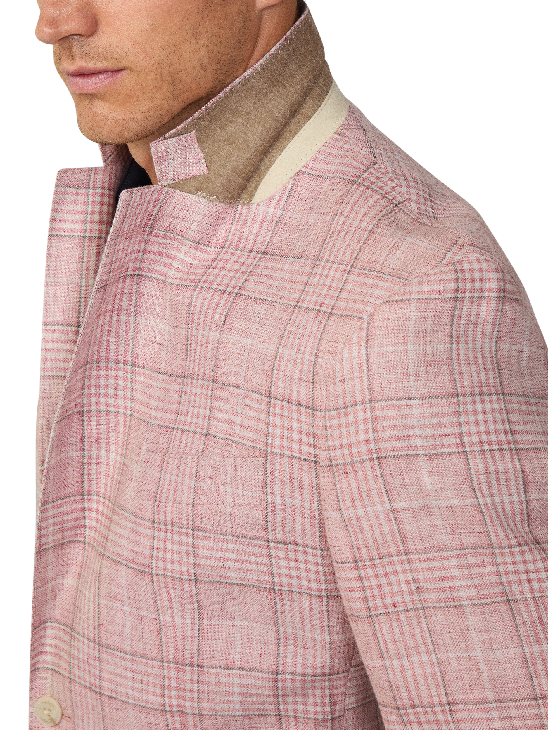 Product image 4 of 7, which shows Hackett London Prince Of Wales Check Blazer, Summer Pink, 48