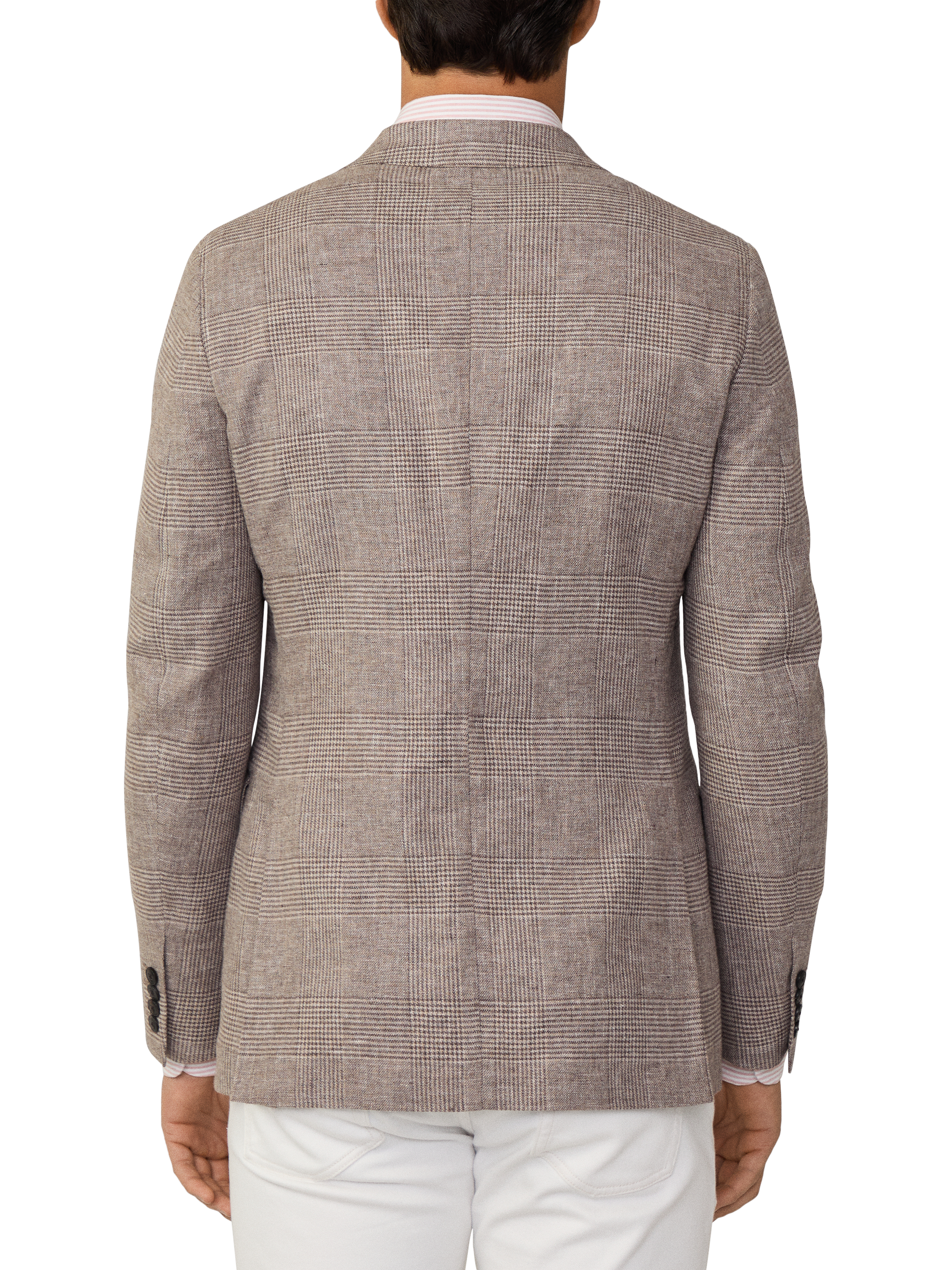 Product image 3 of 7, which shows Hackett London Cotton Linen Blend Glen Check Blazer, Tan Brown, 48
