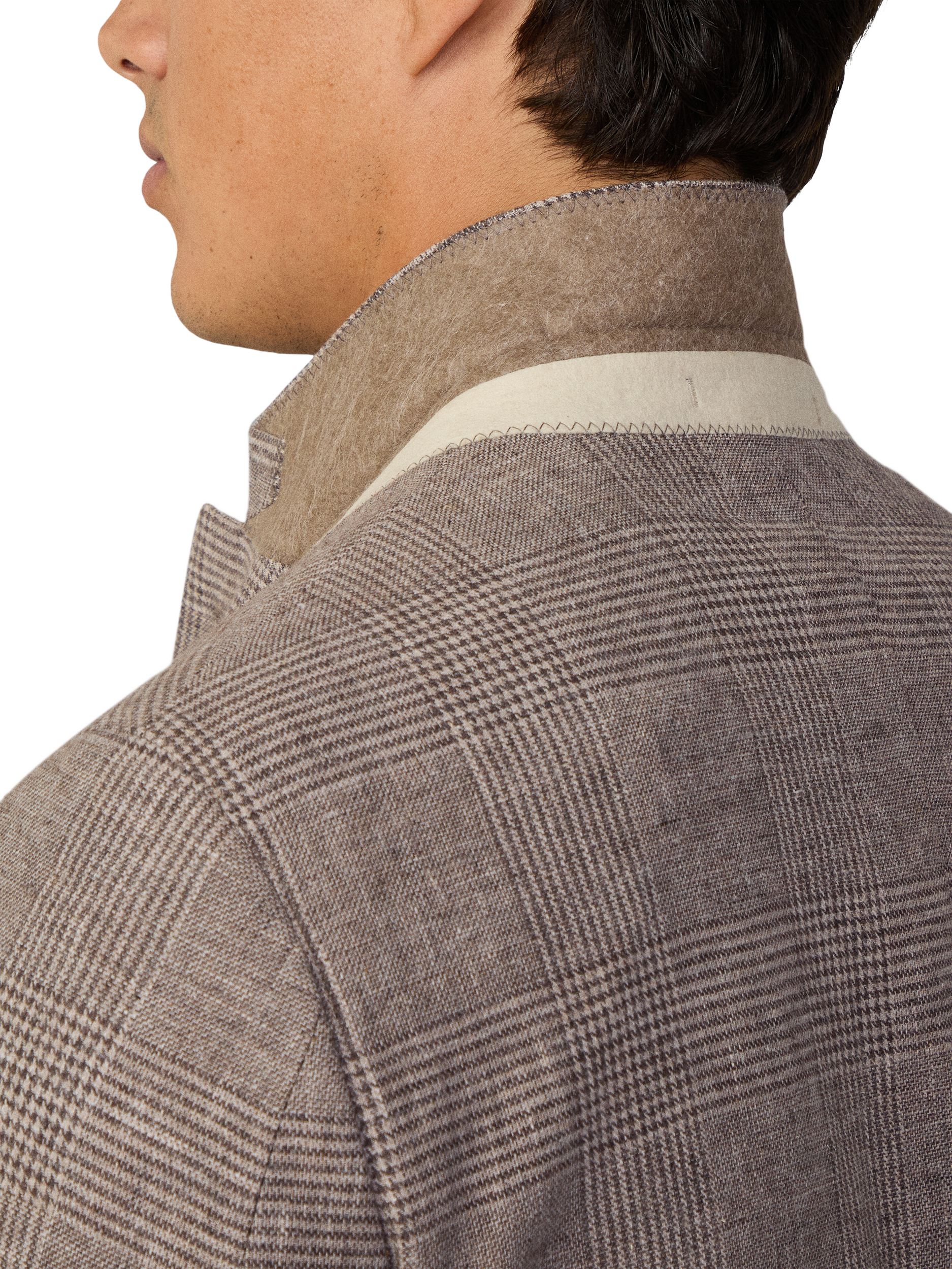 Product image 4 of 7, which shows Hackett London Cotton Linen Blend Glen Check Blazer, Tan Brown, 48