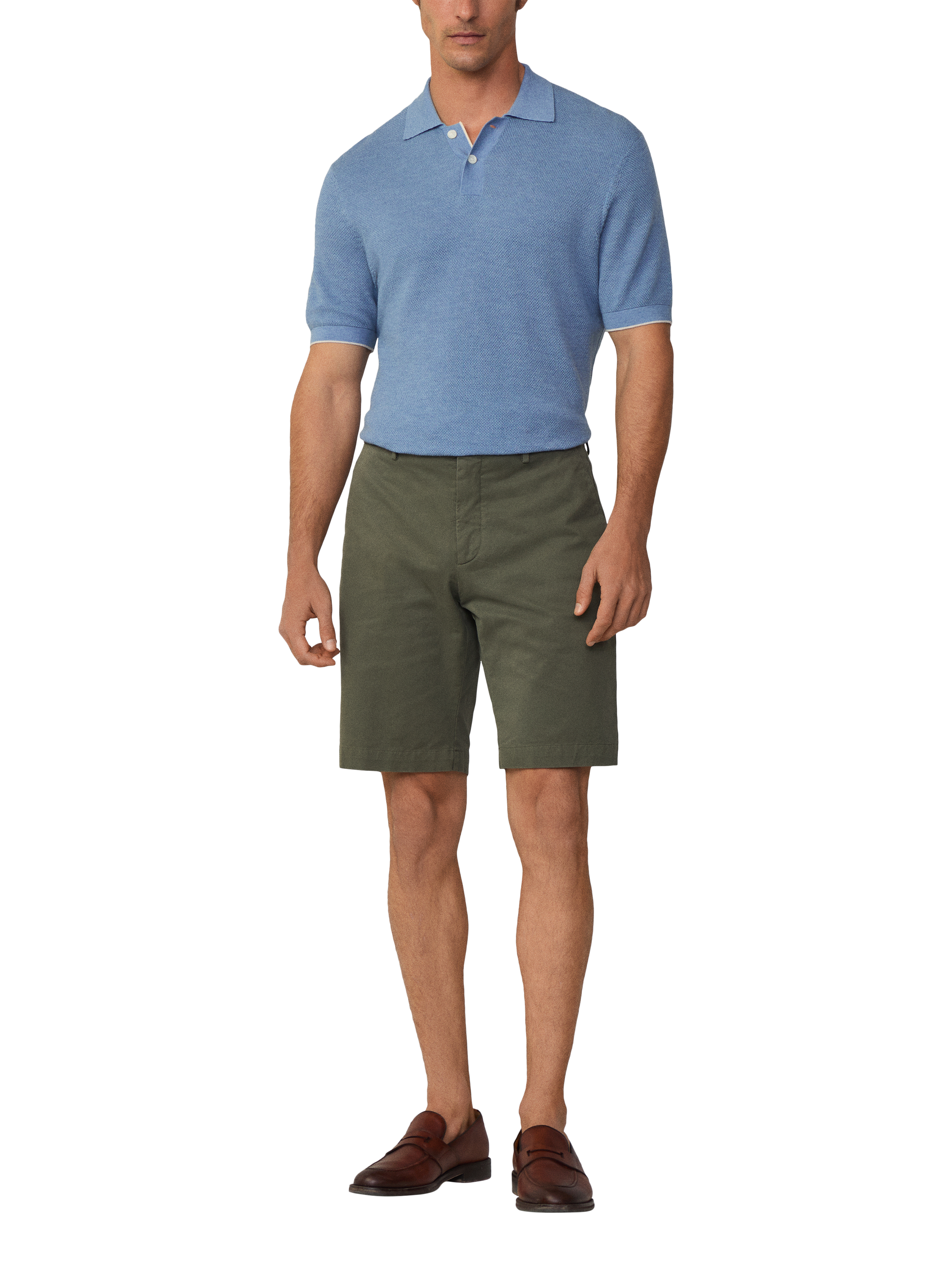 Product image 2 of 7, which shows Hackett London Cotton Blend Chino Shorts, Thyme Green, 42