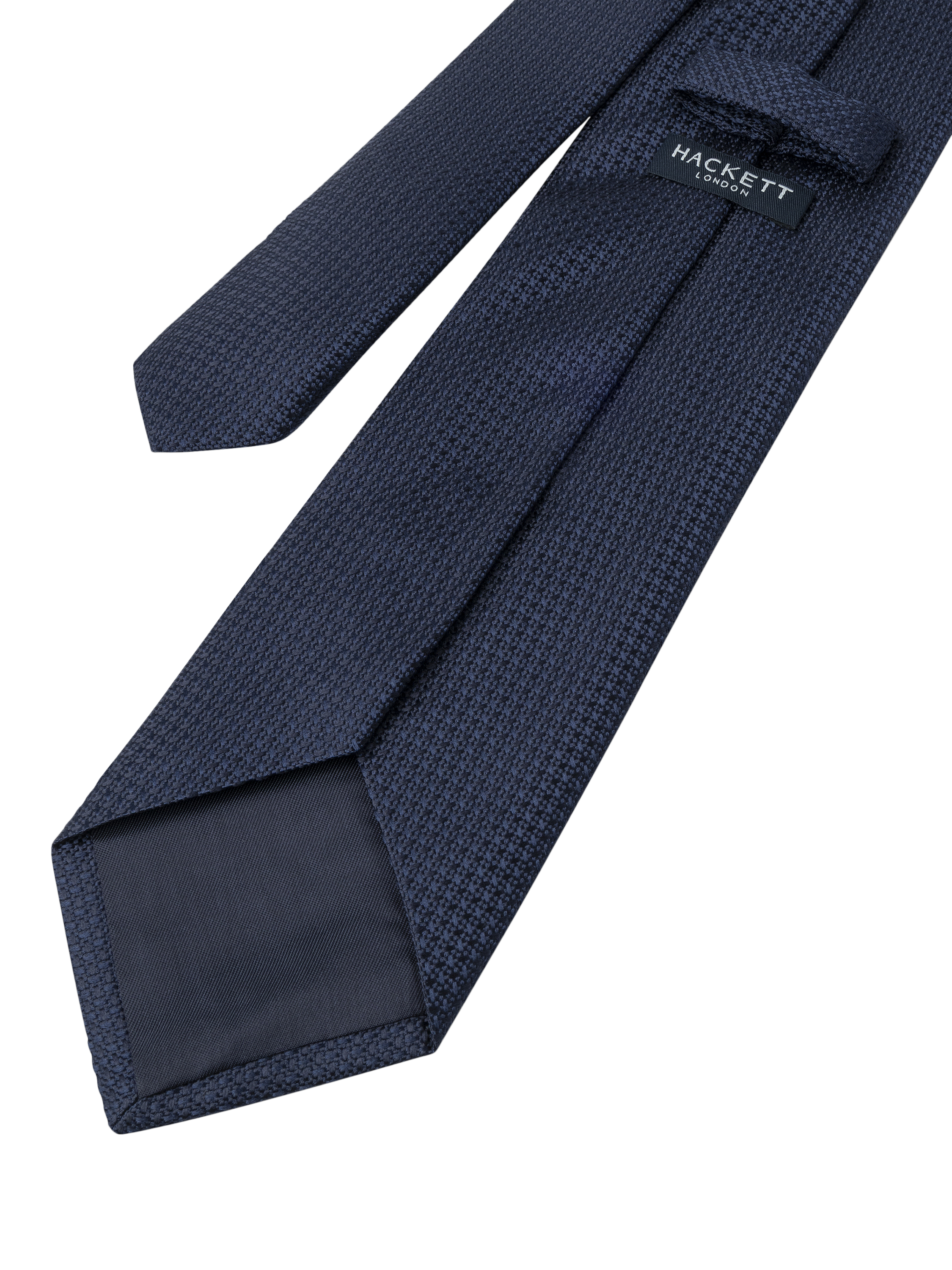 Product image 3 of 4, which shows Hackett London Textured Silk Tie, Navy, 0