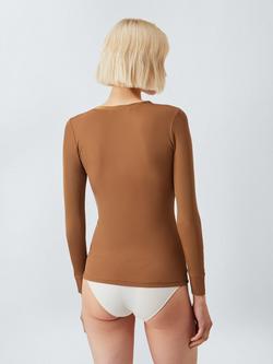 John Lewis Ribbed Silk Thermal Long Sleeve Top, Biscuit - view 2, Biscuit