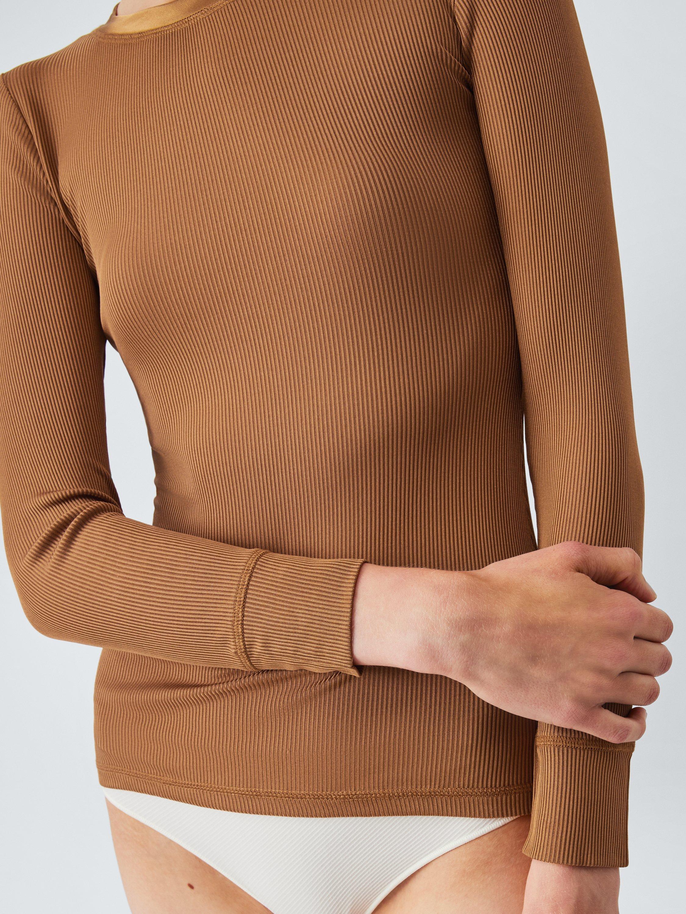 Product image 5 of 5, which shows John Lewis Ribbed Silk Thermal Long Sleeve Top, Biscuit, 8-10