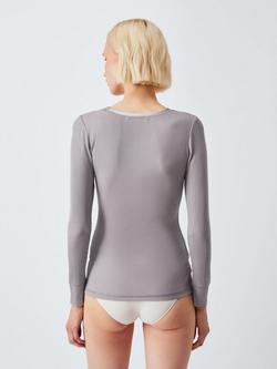 John Lewis Ribbed Silk Thermal Long Sleeve Top, Grey - view 2, Grey