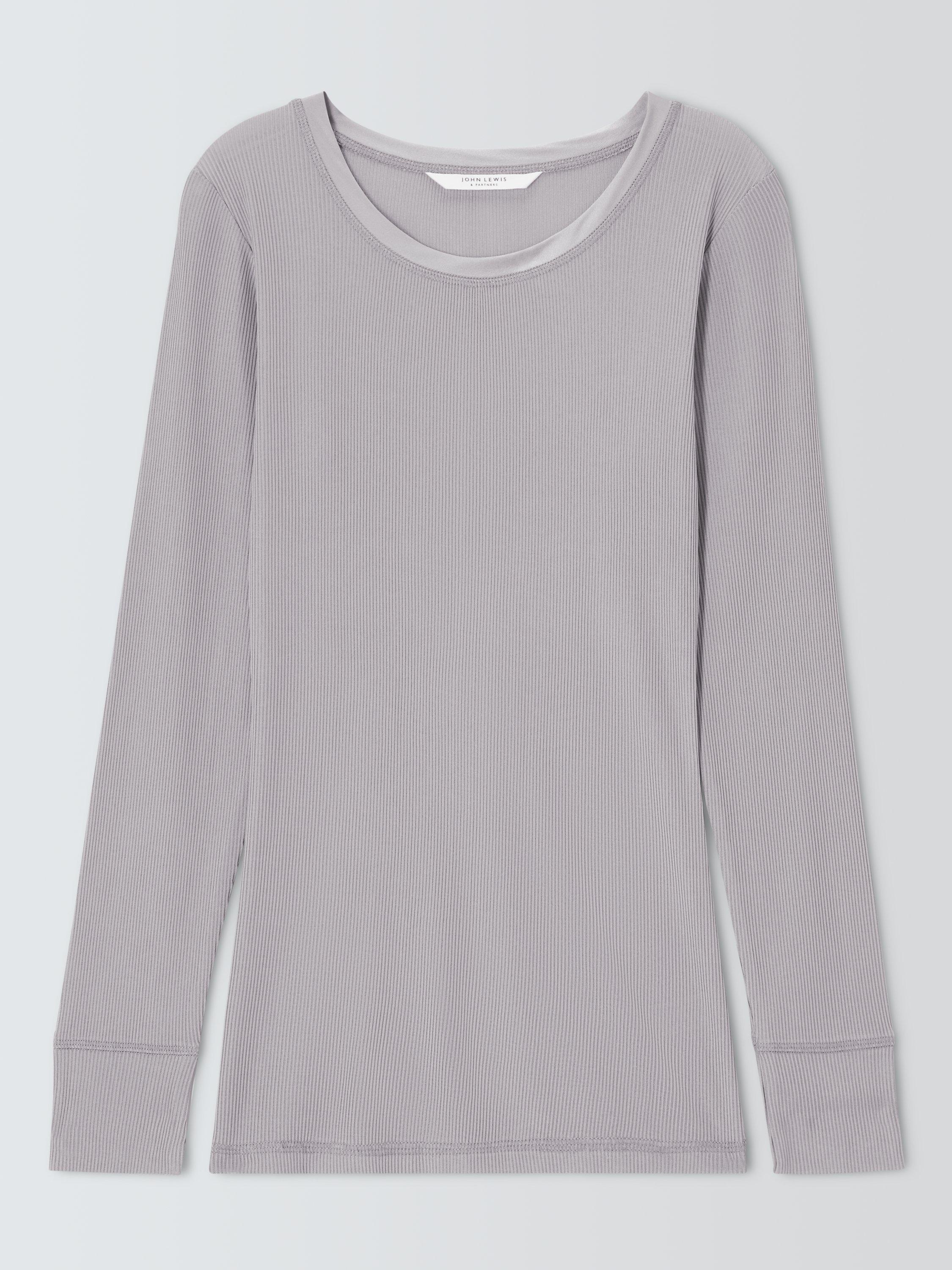 Product image 3 of 5, which shows John Lewis Ribbed Silk Thermal Long Sleeve Top, Grey, 8-10