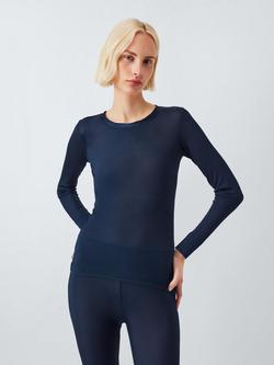 John Lewis Ribbed Silk Thermal Long Sleeve Top, Dark Sapphire, Dark Sapphire