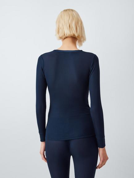 John Lewis Ribbed Silk Thermal Long Sleeve Top, Dark Sapphire - view 2, Dark Sapphire