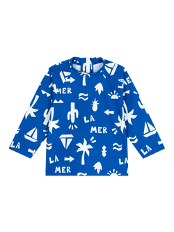 Petit Bateau Baby UV Beach Print Long Sleeve Swim Top, Mid Blue/Mallow, Mid Blue/Mallow