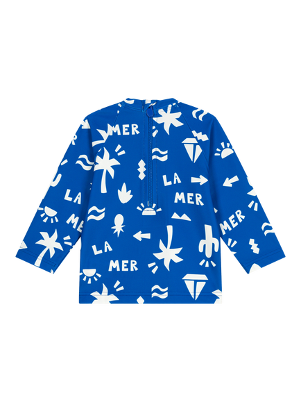 Petit Bateau Baby UV Beach Print Long Sleeve Swim Top, Mid Blue/Mallow - view 2, Mid Blue/Mallow