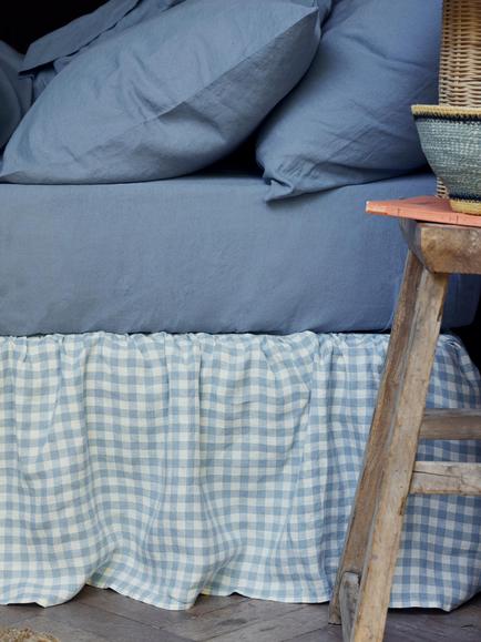 Piglet in Bed Gingham Linen Blend Valance - view 2, Warm Blue/White