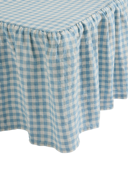 Piglet in Bed Gingham Linen Blend Valance, Warm Blue/White