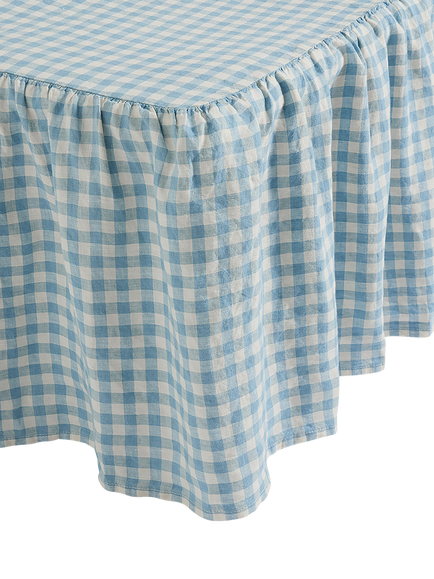 Piglet in Bed Gingham Linen Blend Valance, Warm Blue/White