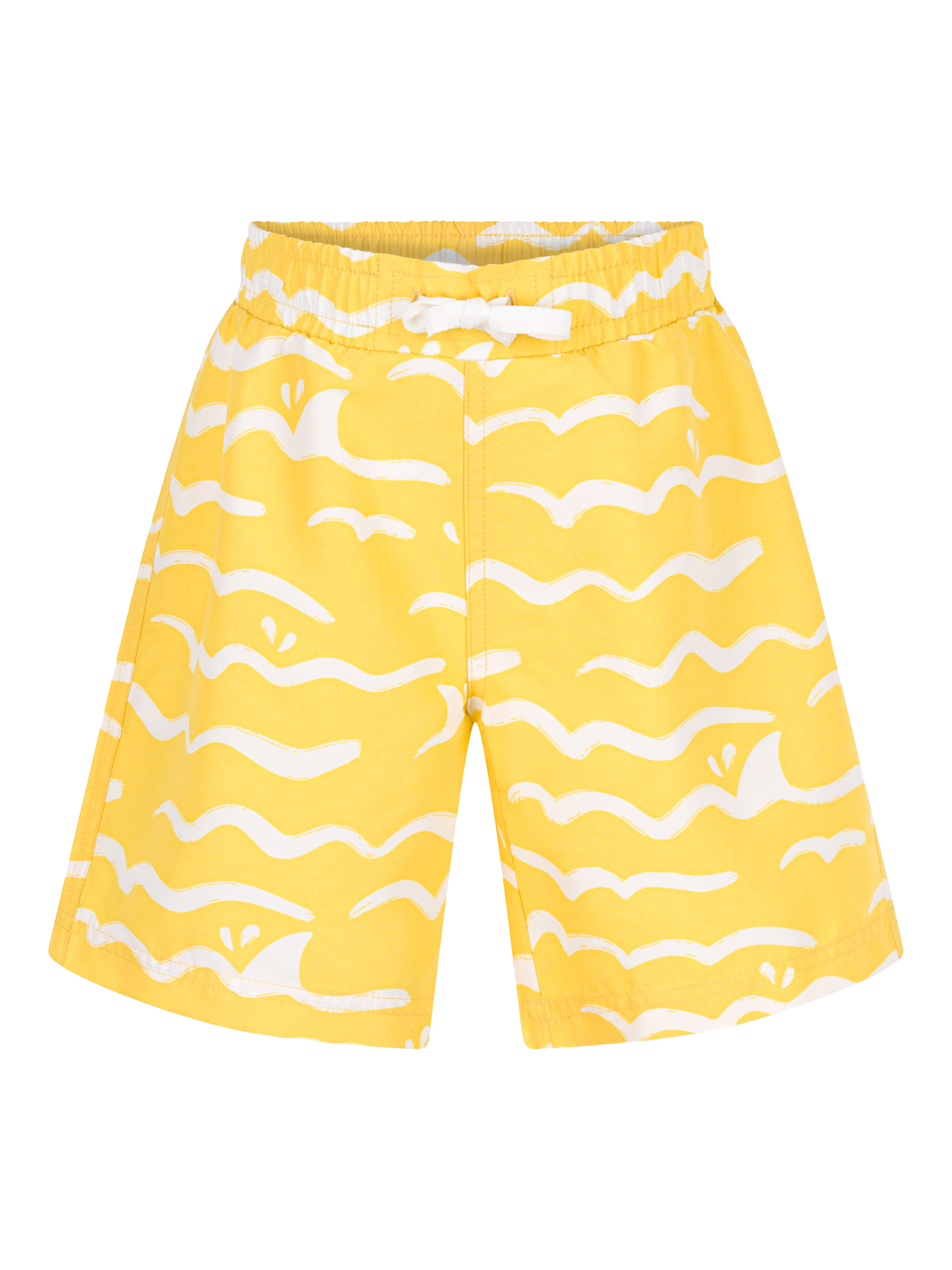 Product image 1 of 3, which shows Petit Bateau Kids' Shark Wave Swim Shorts, Orange/Marshmallow, 3 years