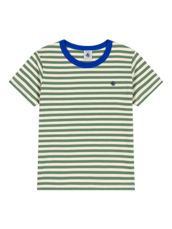 Petit Bateau Baby Cotton Stripe Short Sleeve T-Shirt, Green, Green