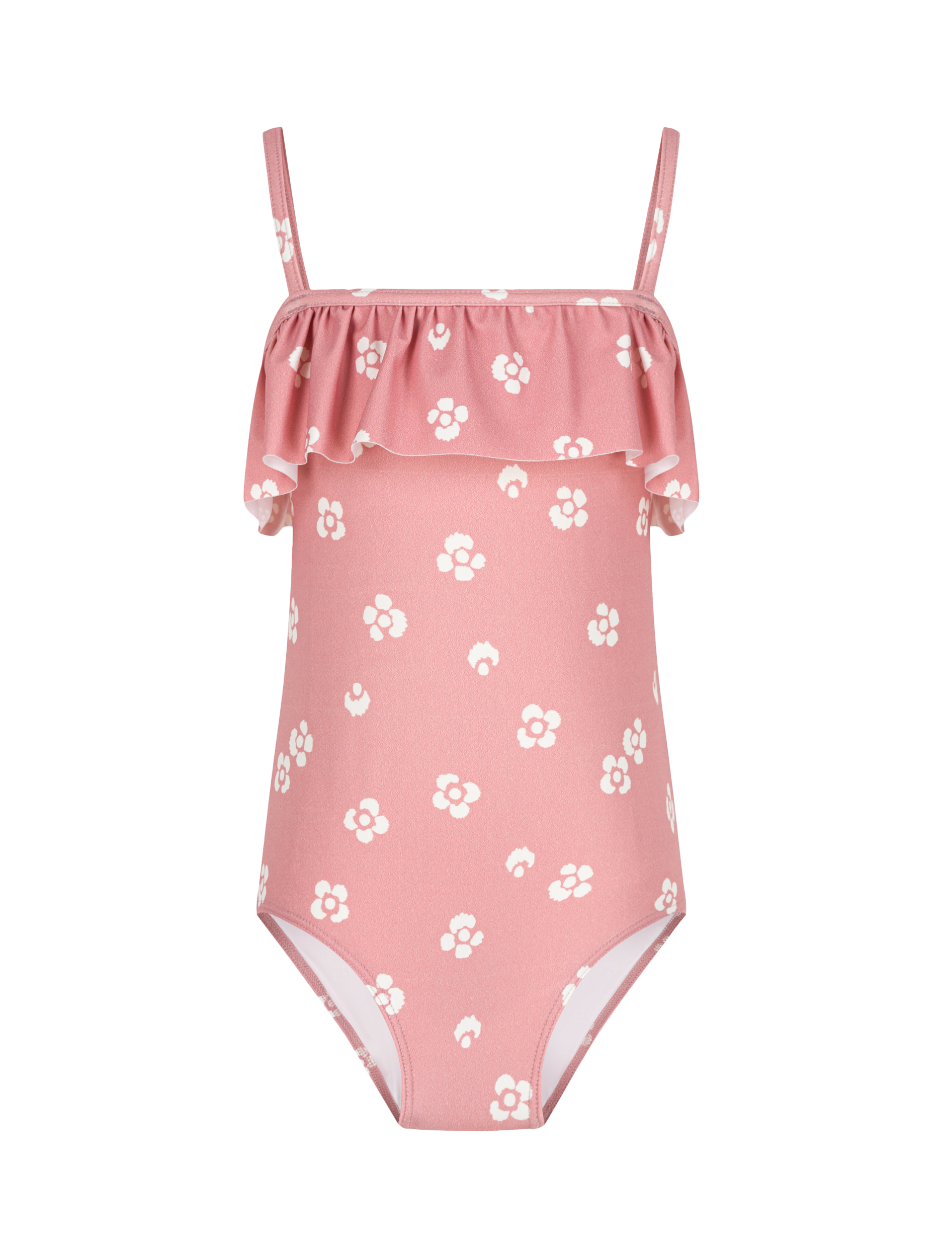 Product image 1 of 3, which shows Petit Bateau Kids' Floral Ruffle Swimsuit, Marshmallow, 5 years